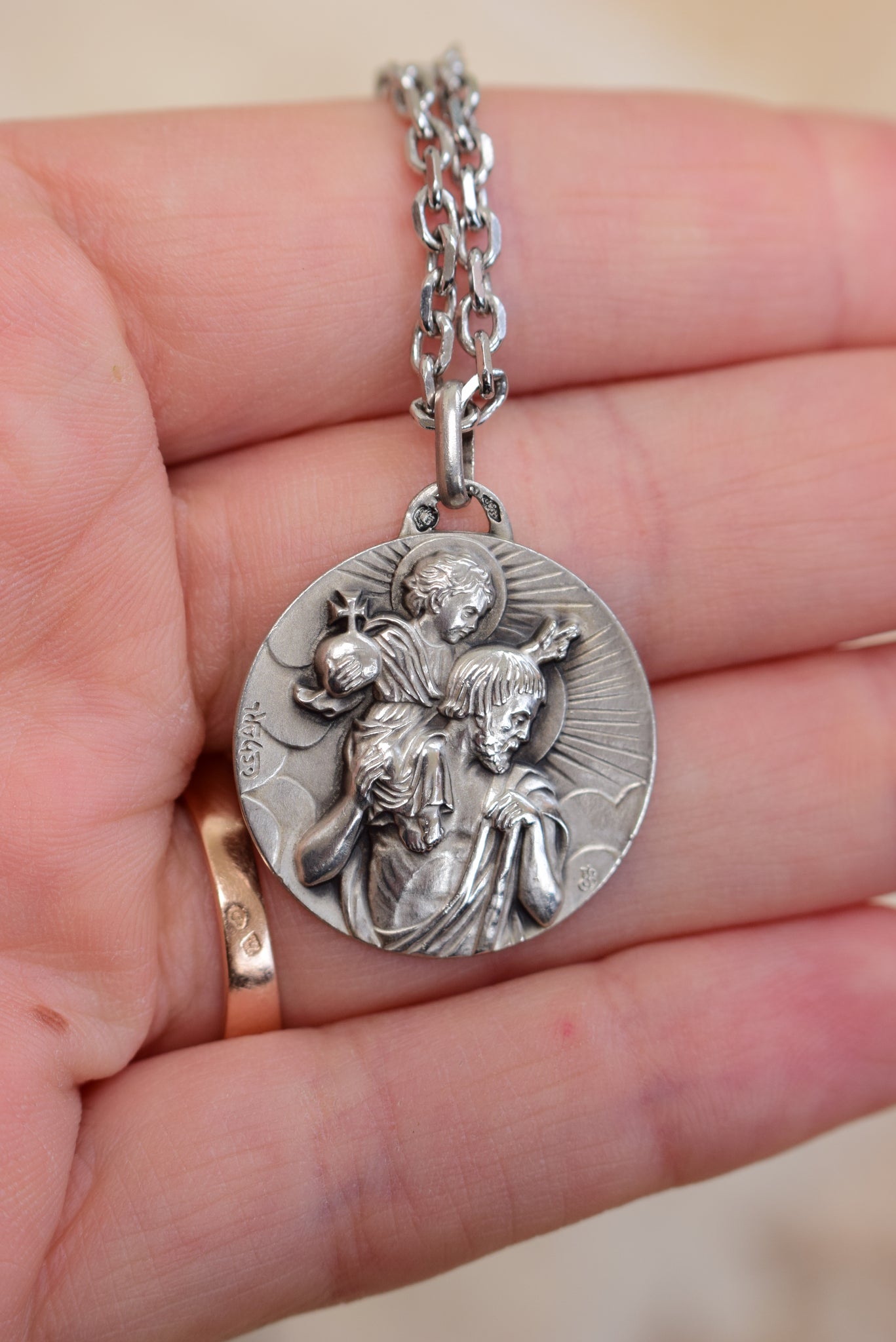 Saint Christopher Sterling Silver Medal, Religious Pendant, Necklace for Men by C Charl