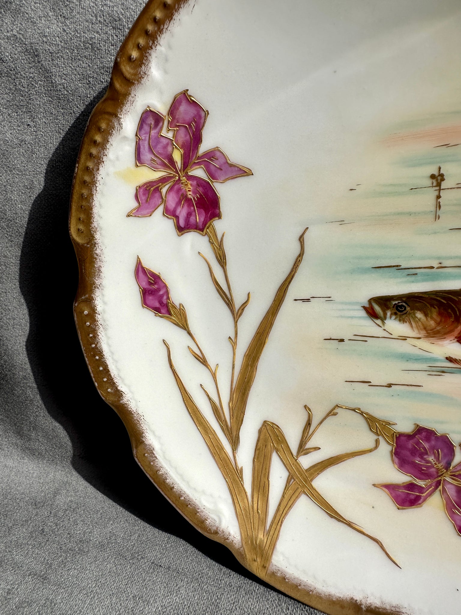French Antique Limoges Porcelain Plate Fish