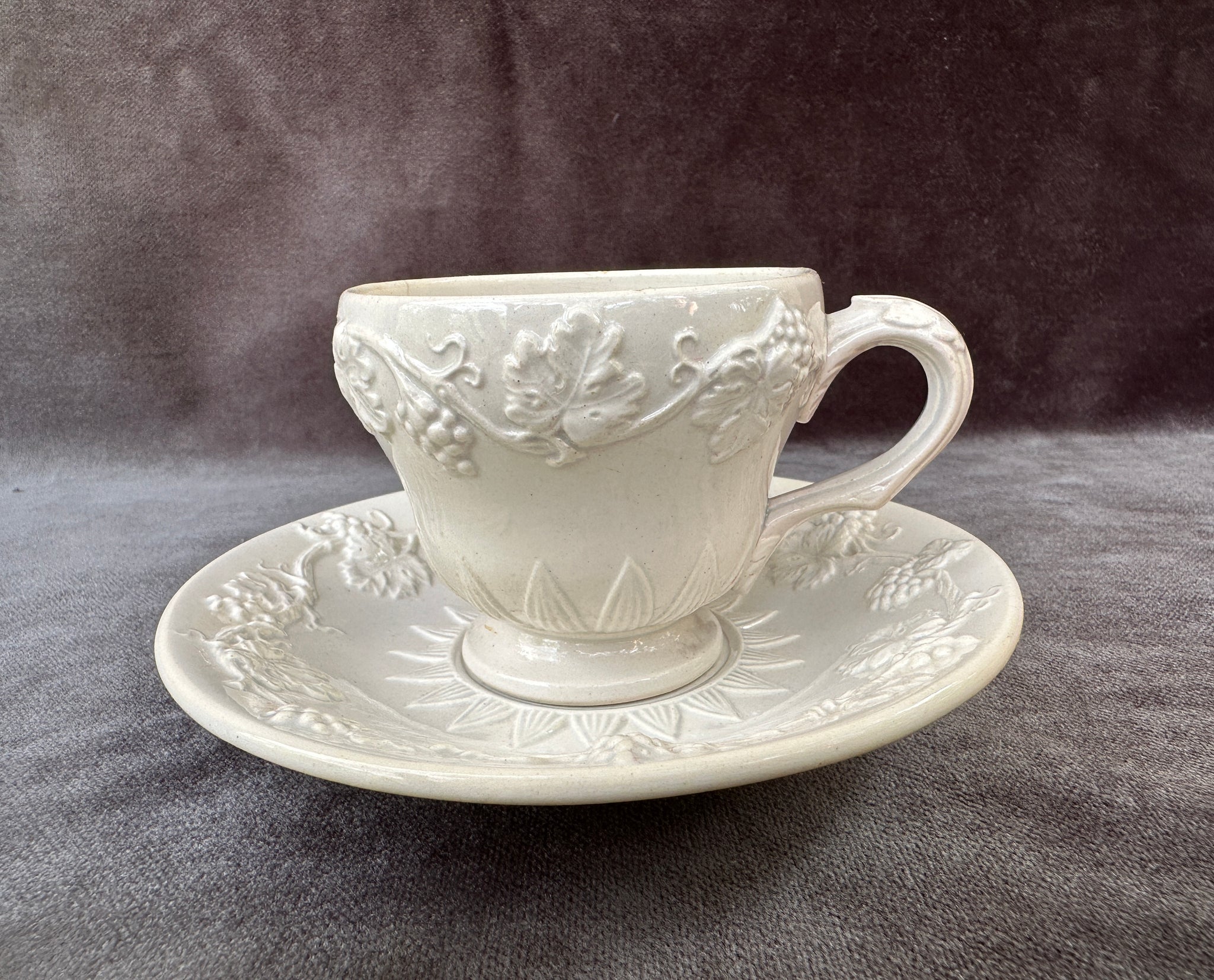 French Antique Cup and Saucer Longwy 19th 2