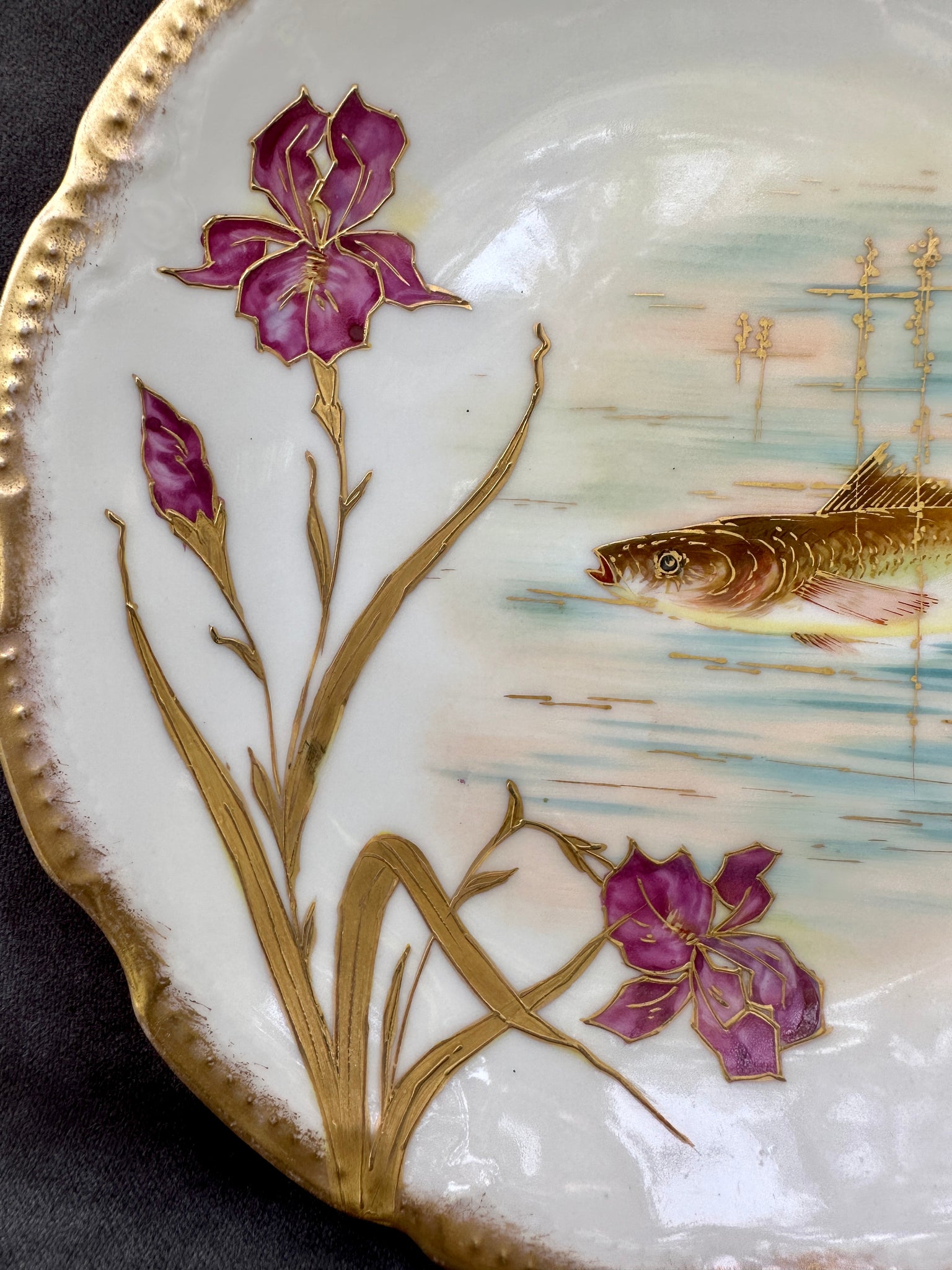French Antique Limoges Porcelain Plate Fish 2