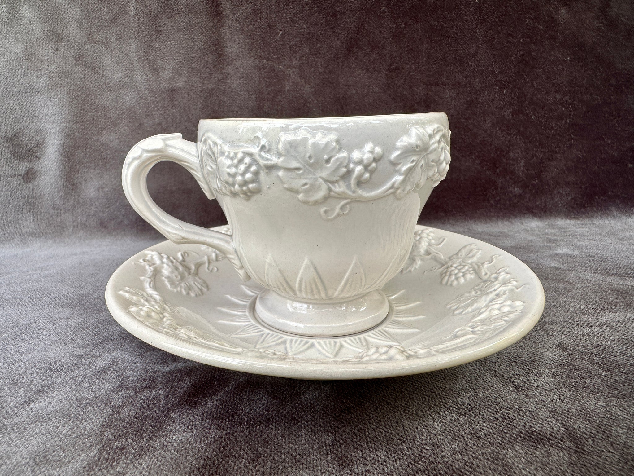 French Antique Cup and Saucer Longwy 19th