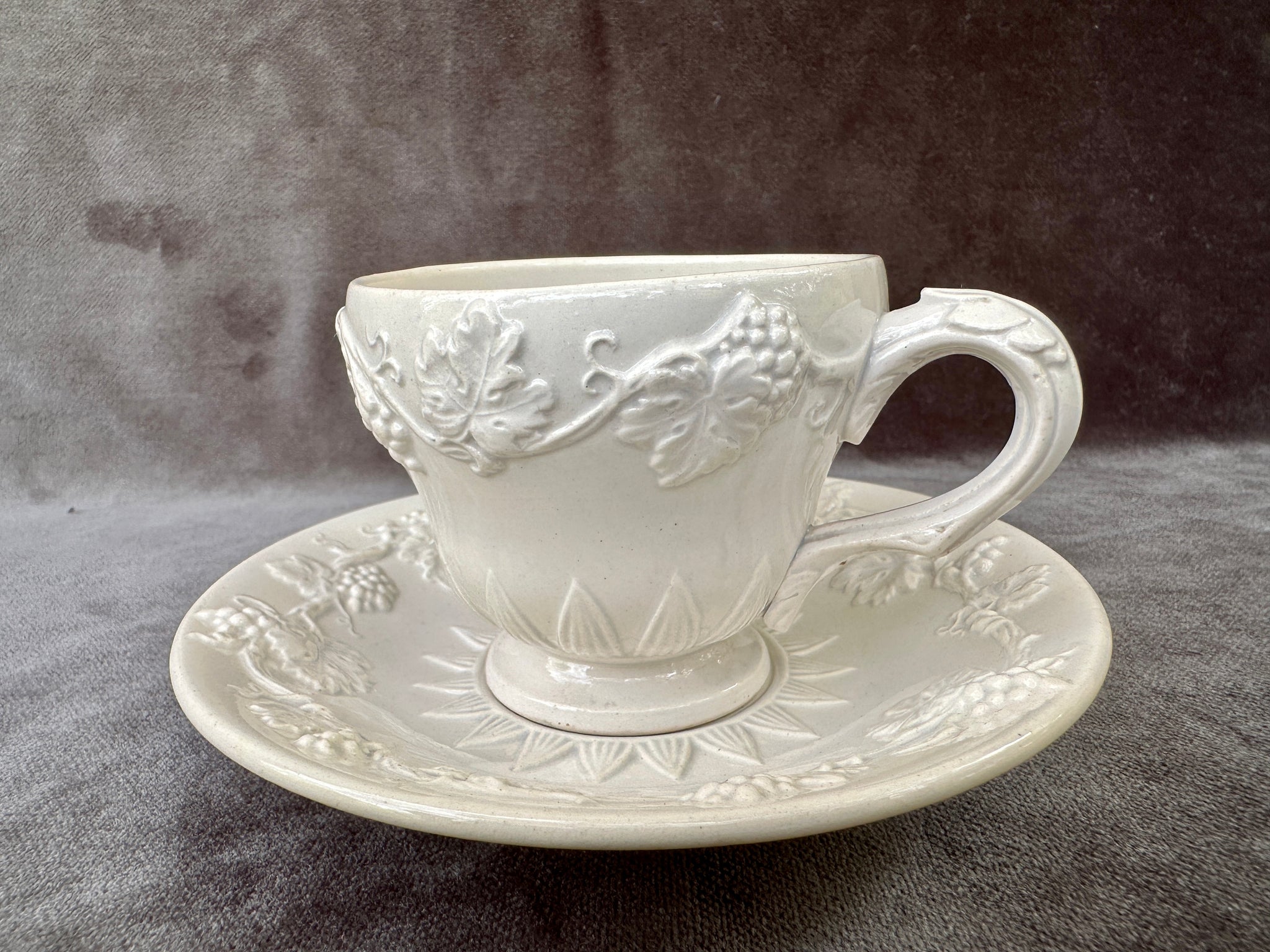 French Antique Cup and Saucer Longwy 19th