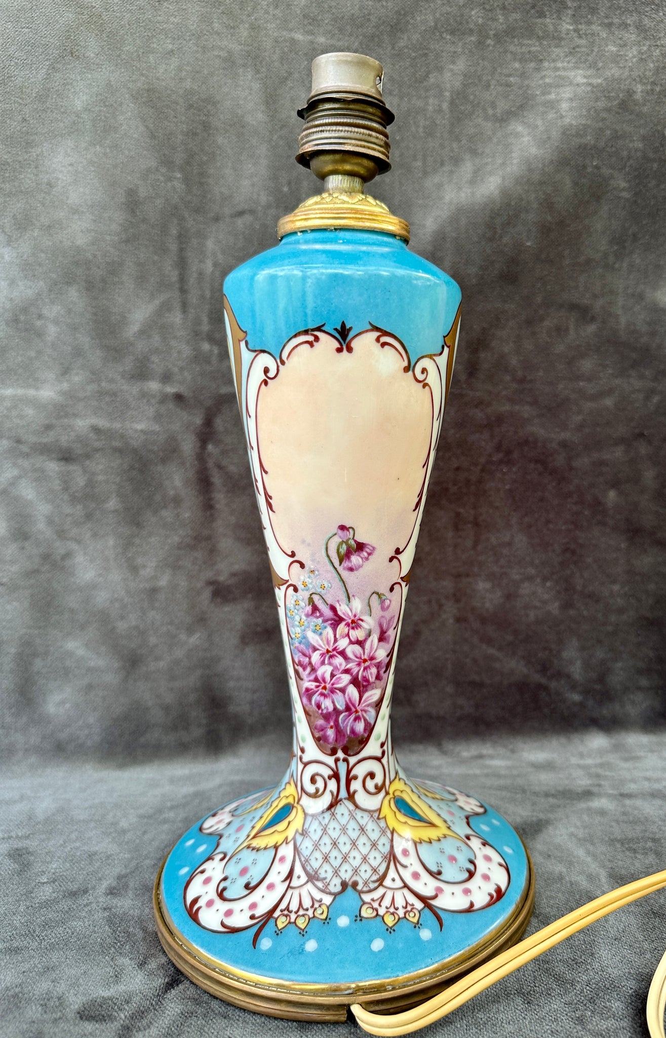 Antique French Art Nouveau Limoges Porcelain Lamp Stand