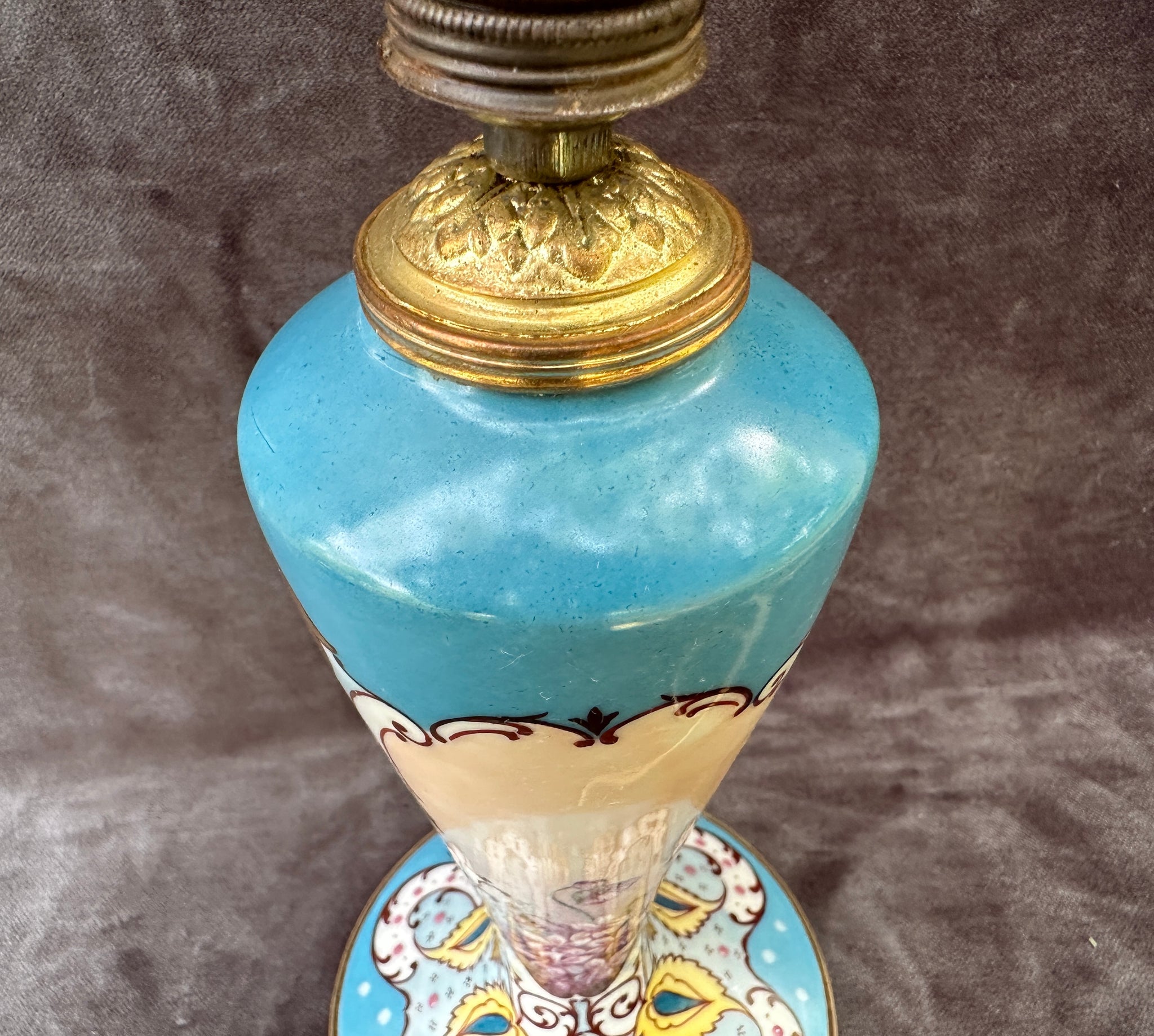 Antique French Art Nouveau Limoges Porcelain Lamp Stand
