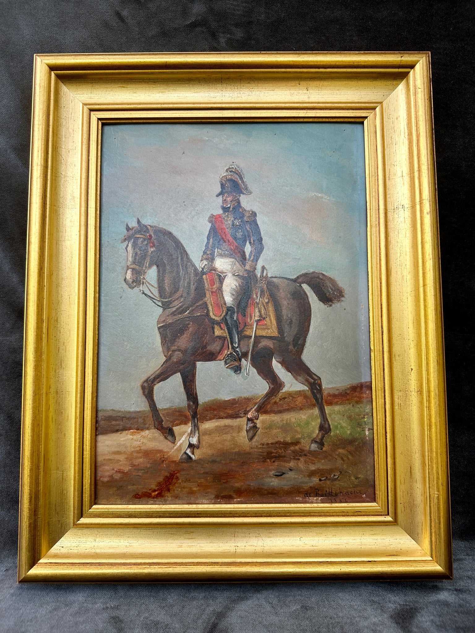 Antique French Oil Painting on board Admiral Empire Horse 19th