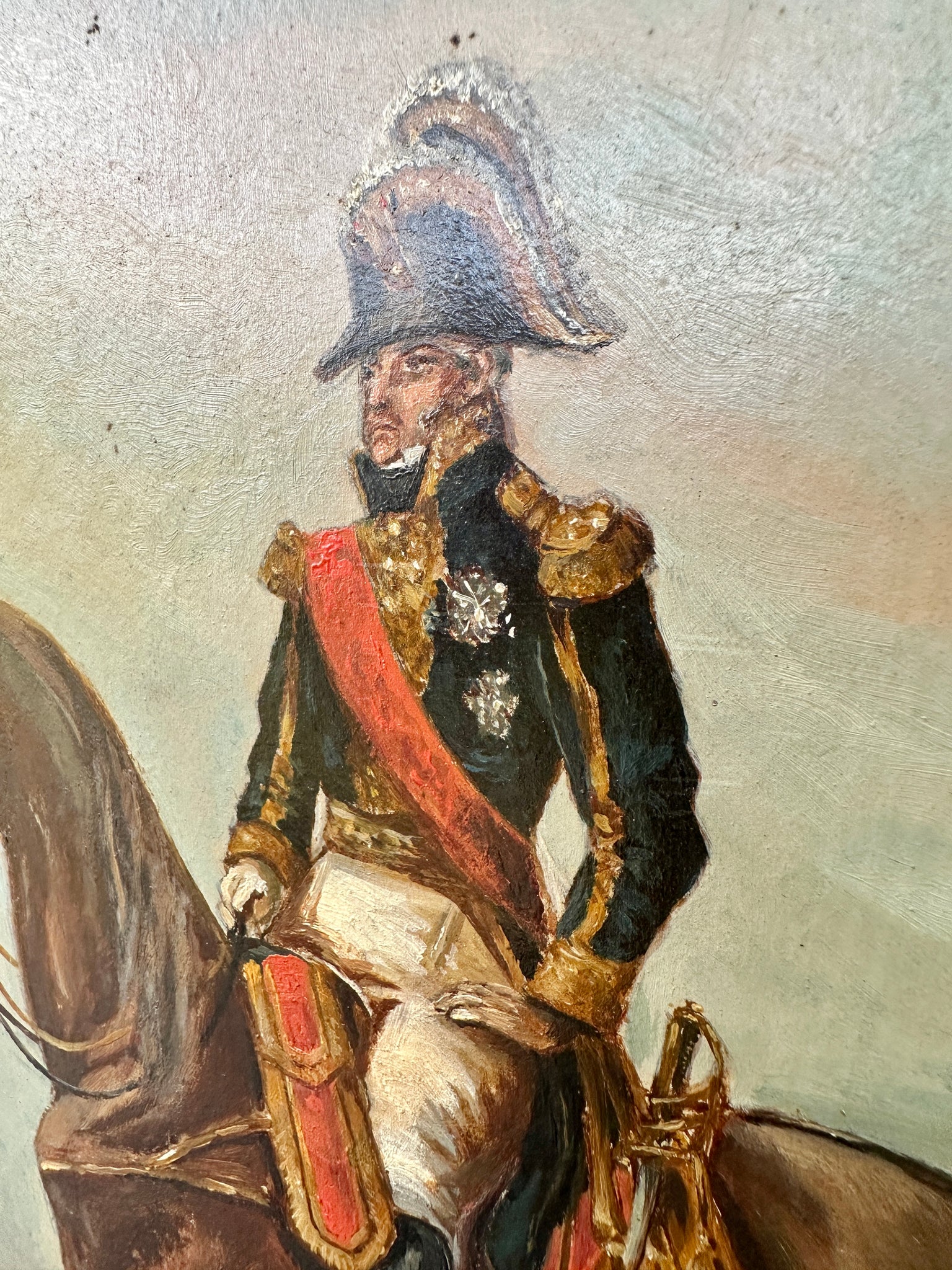 Antique French Oil Painting on board Admiral Empire Horse 19th