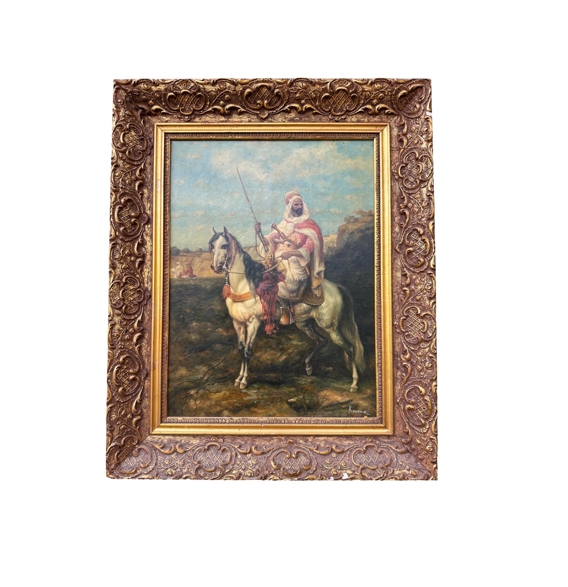 Antique French Orientalist Oil Painting on Panel 1930