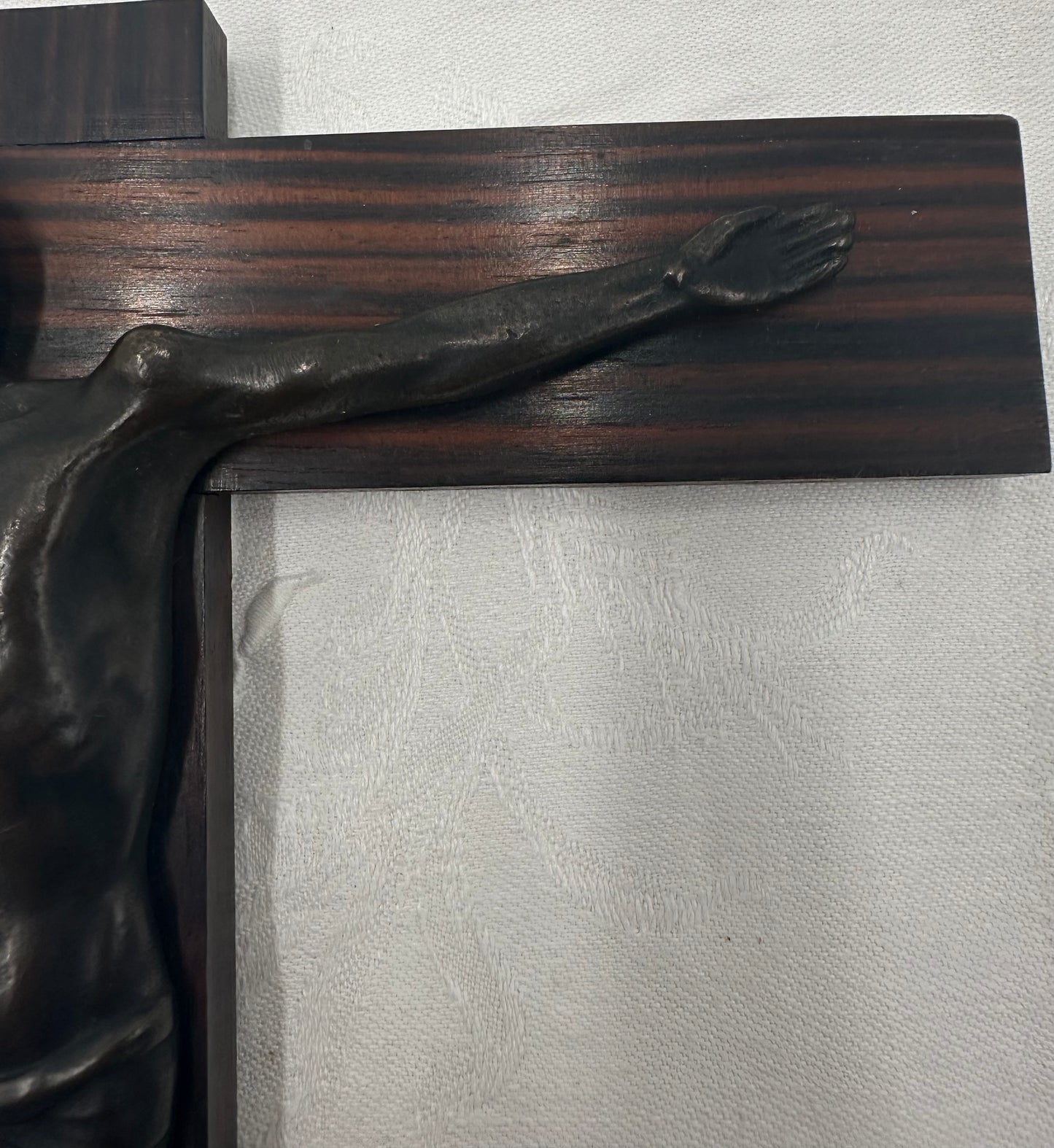 Art Deco Bronze and Macassar Wood Crucifix