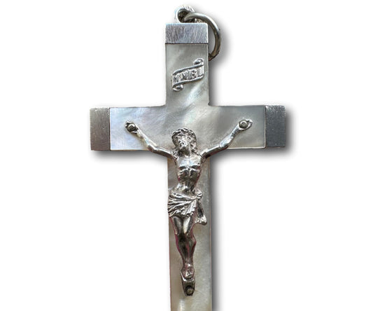 Mother of Pearl and Silver Crucifix Necklace Pendant