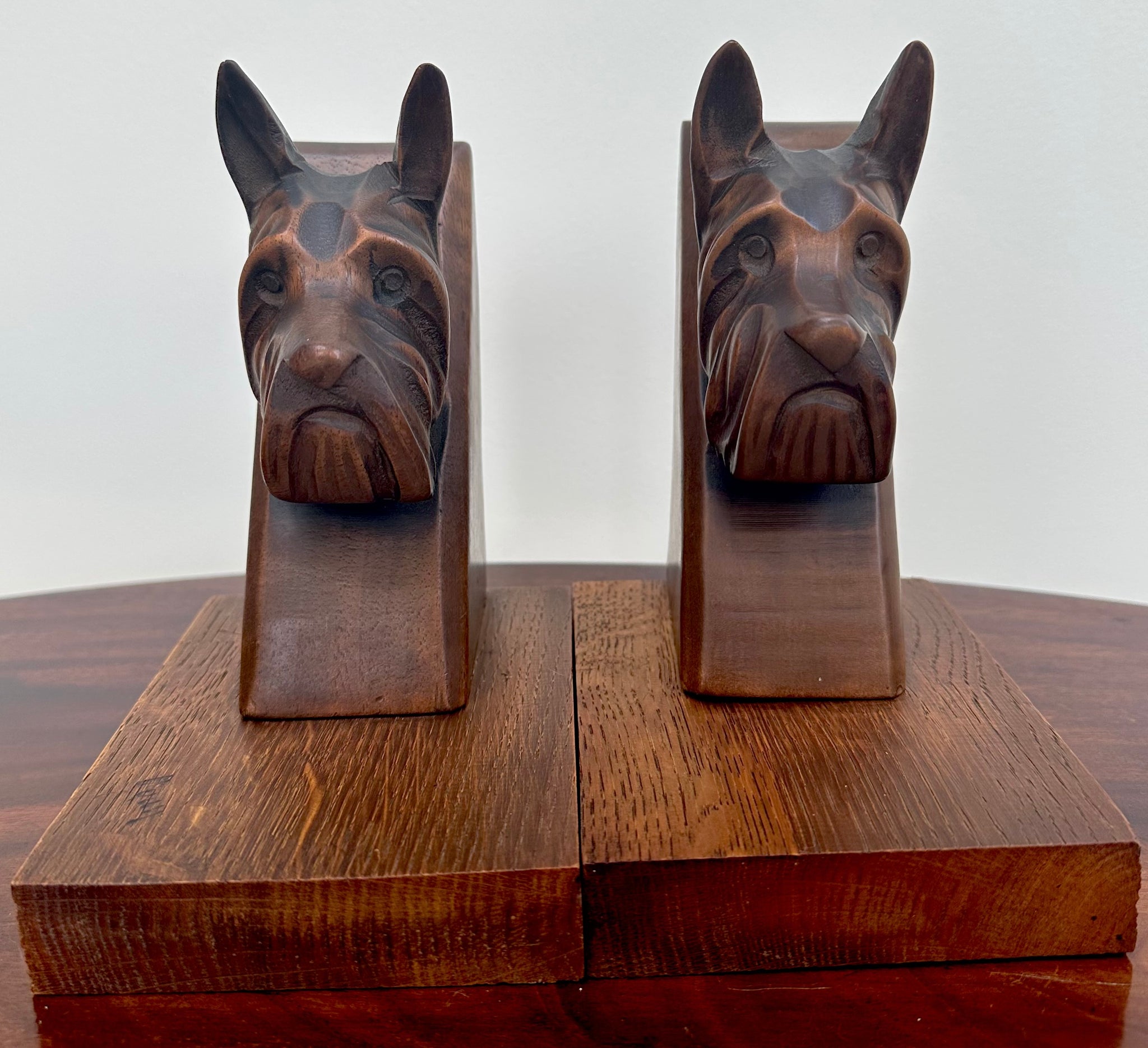 Wood Bookends Pair of Carved Scottish Terrier Dog Figurines French Antique Art Deco