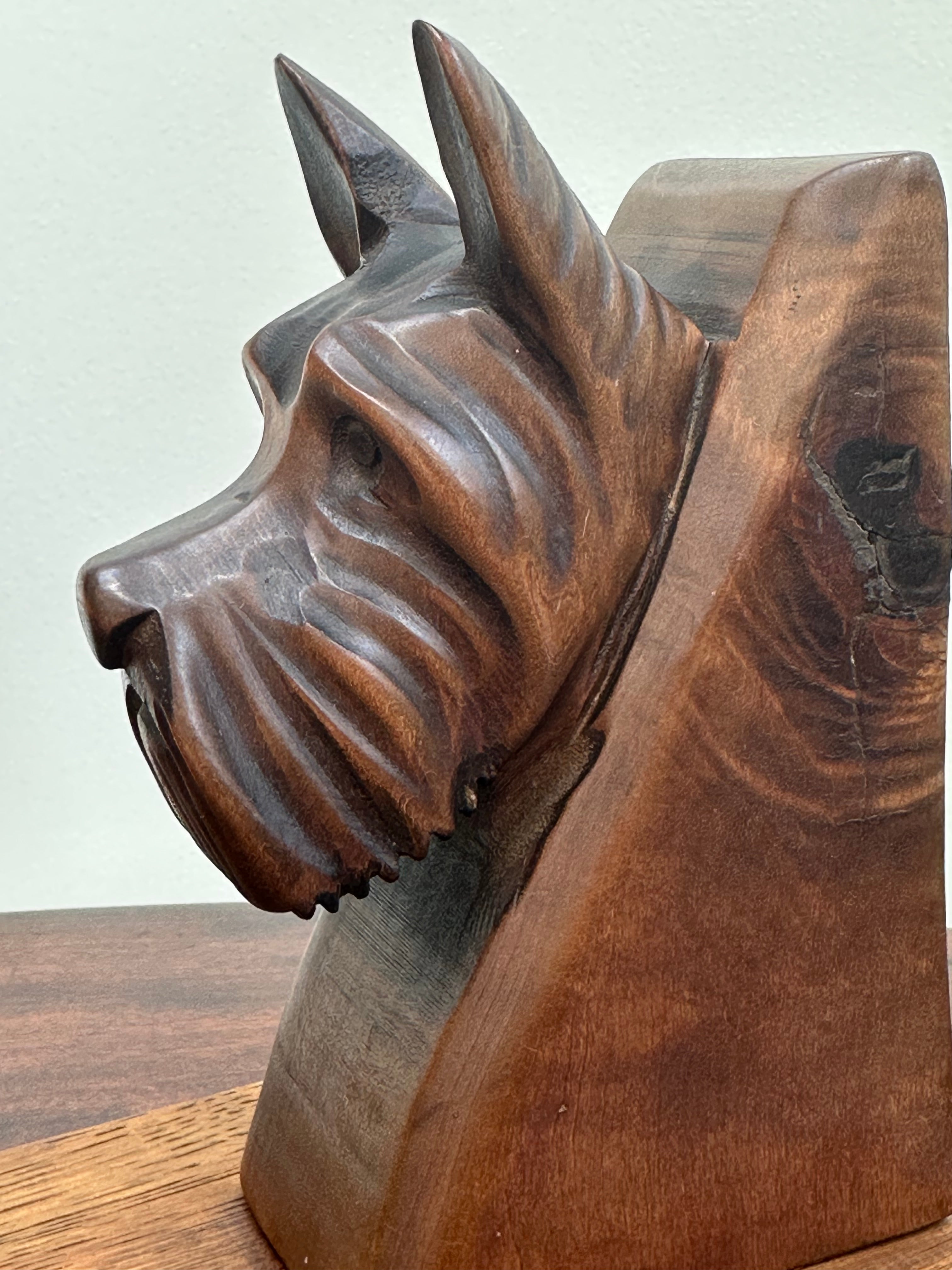 Popular Mid-Century vintage hand carved wooden book ends book stops book shelfes Scotish Terrier dogs