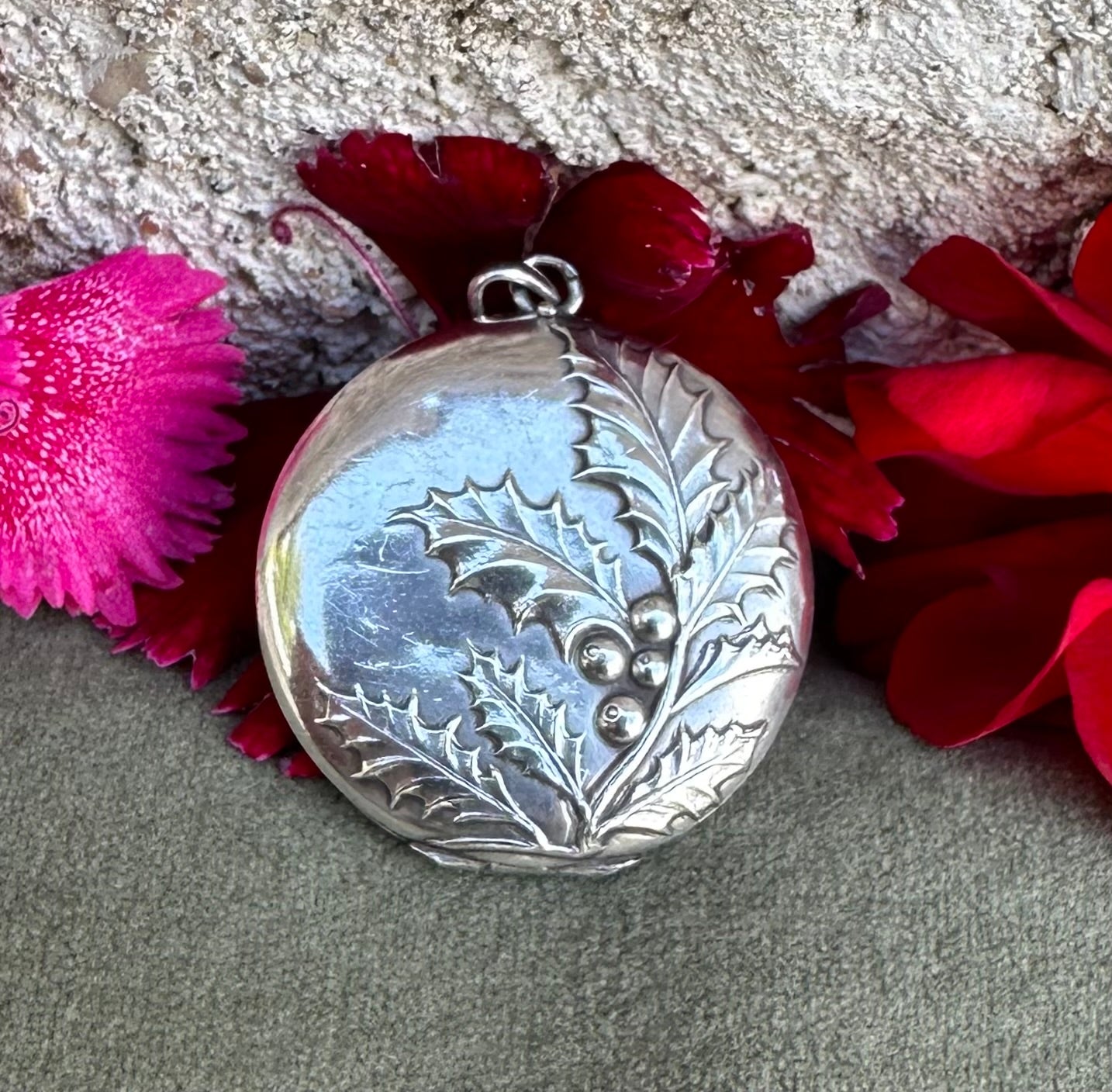 Silver Holly Photo Locket