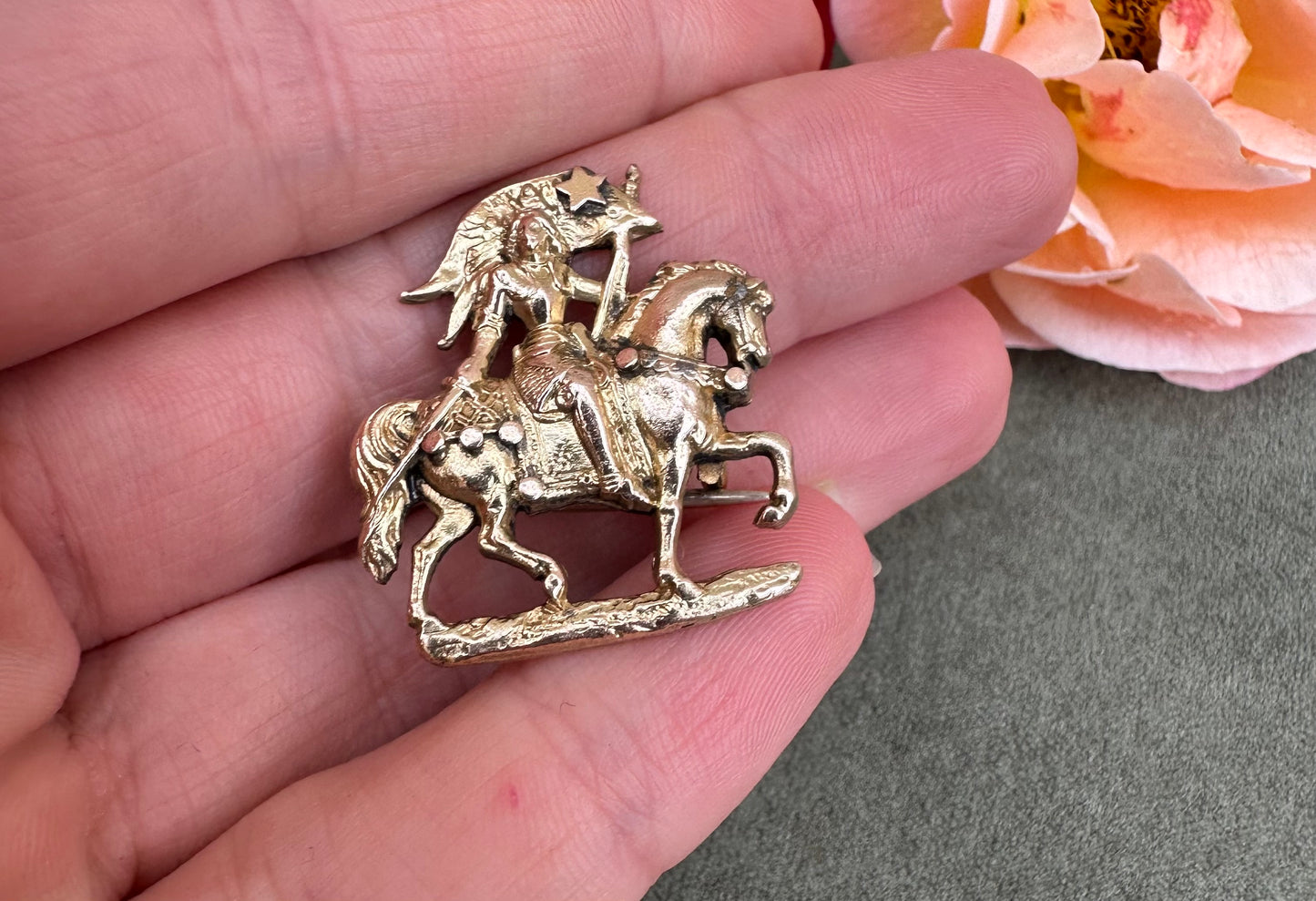 St Joan of Arc on Horseback Brooch