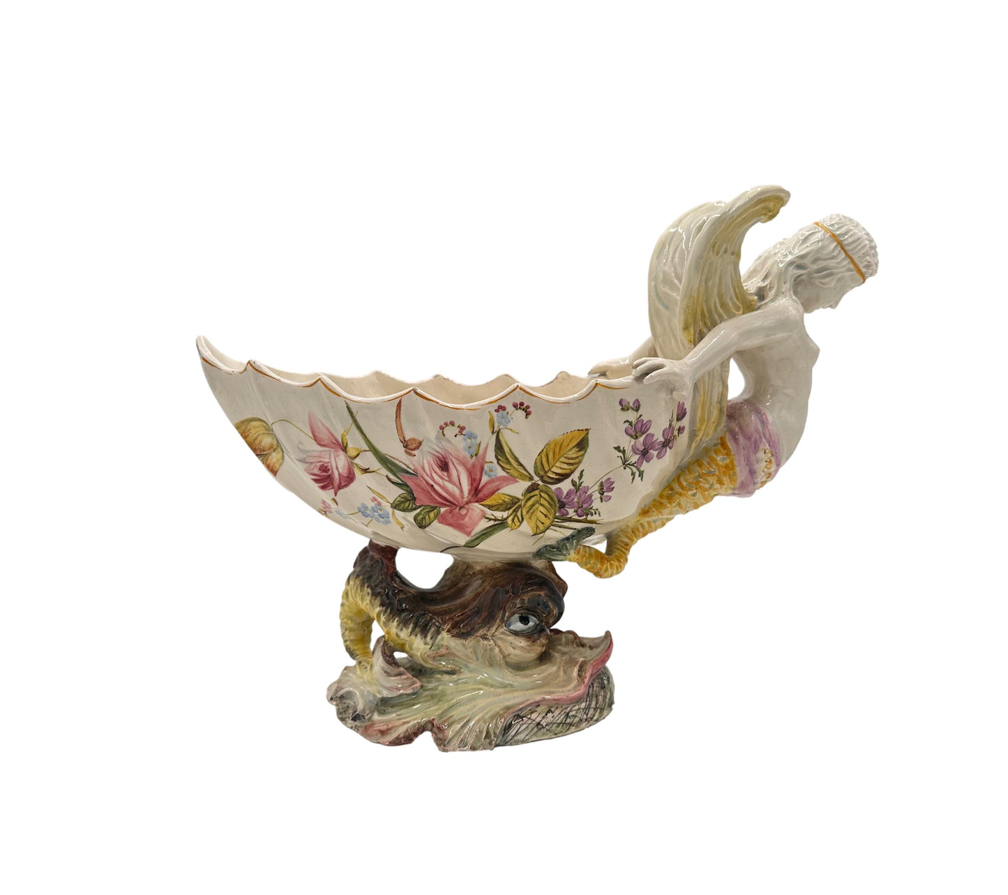 Italian Majolica Centerpiece Nove Mermaid Fish