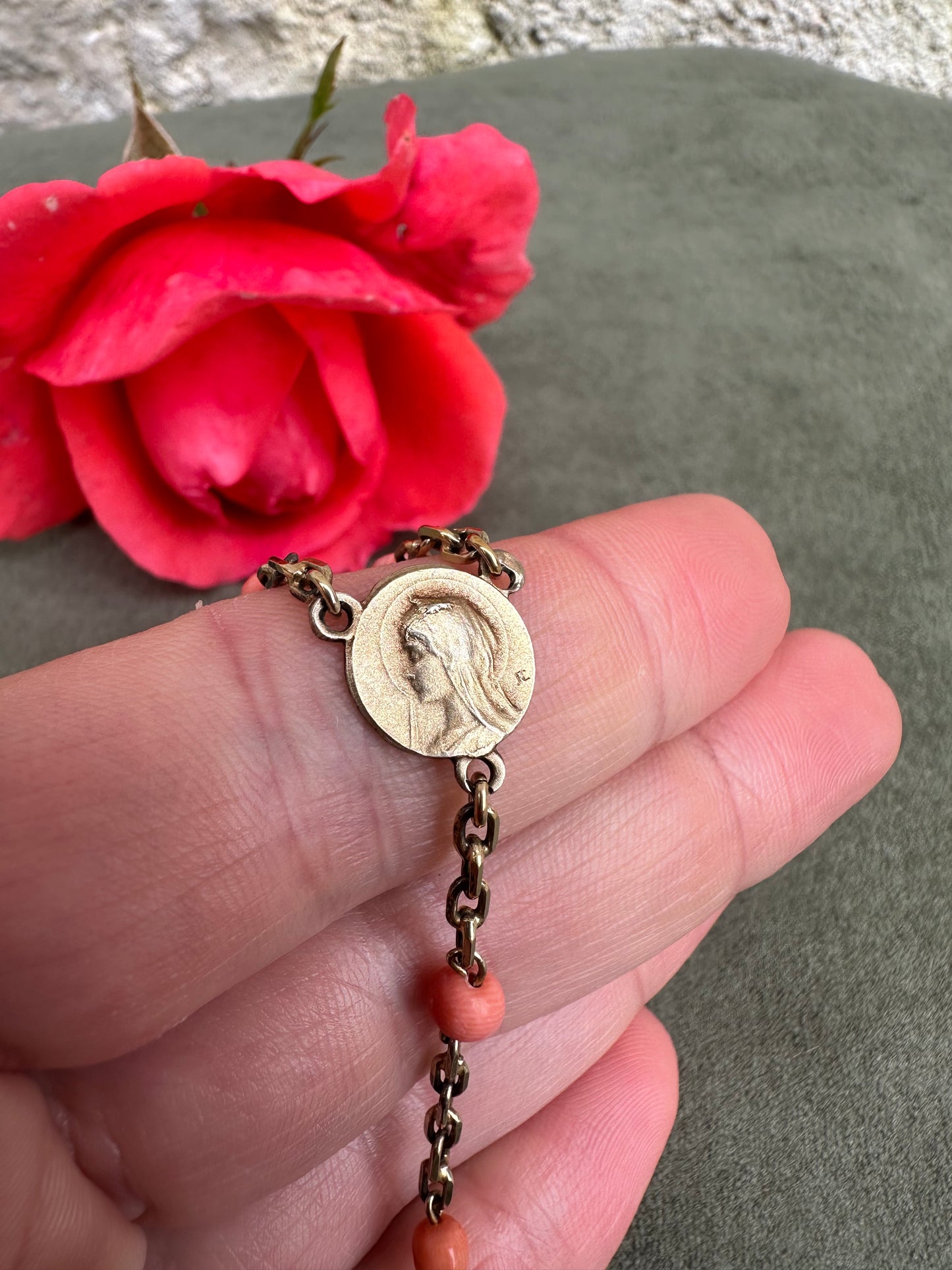 Gold and Coral Rosary