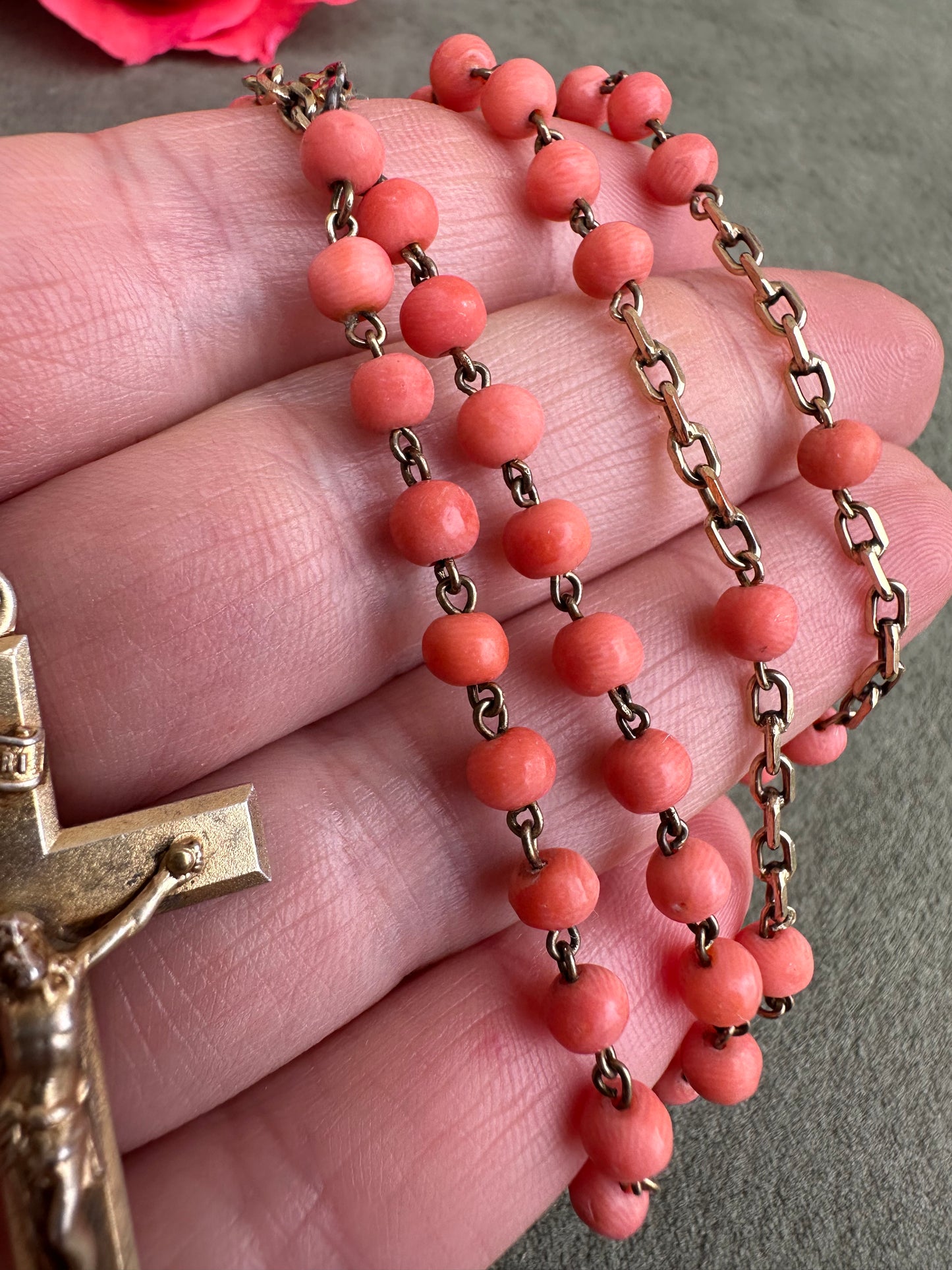 Gold and Coral Rosary