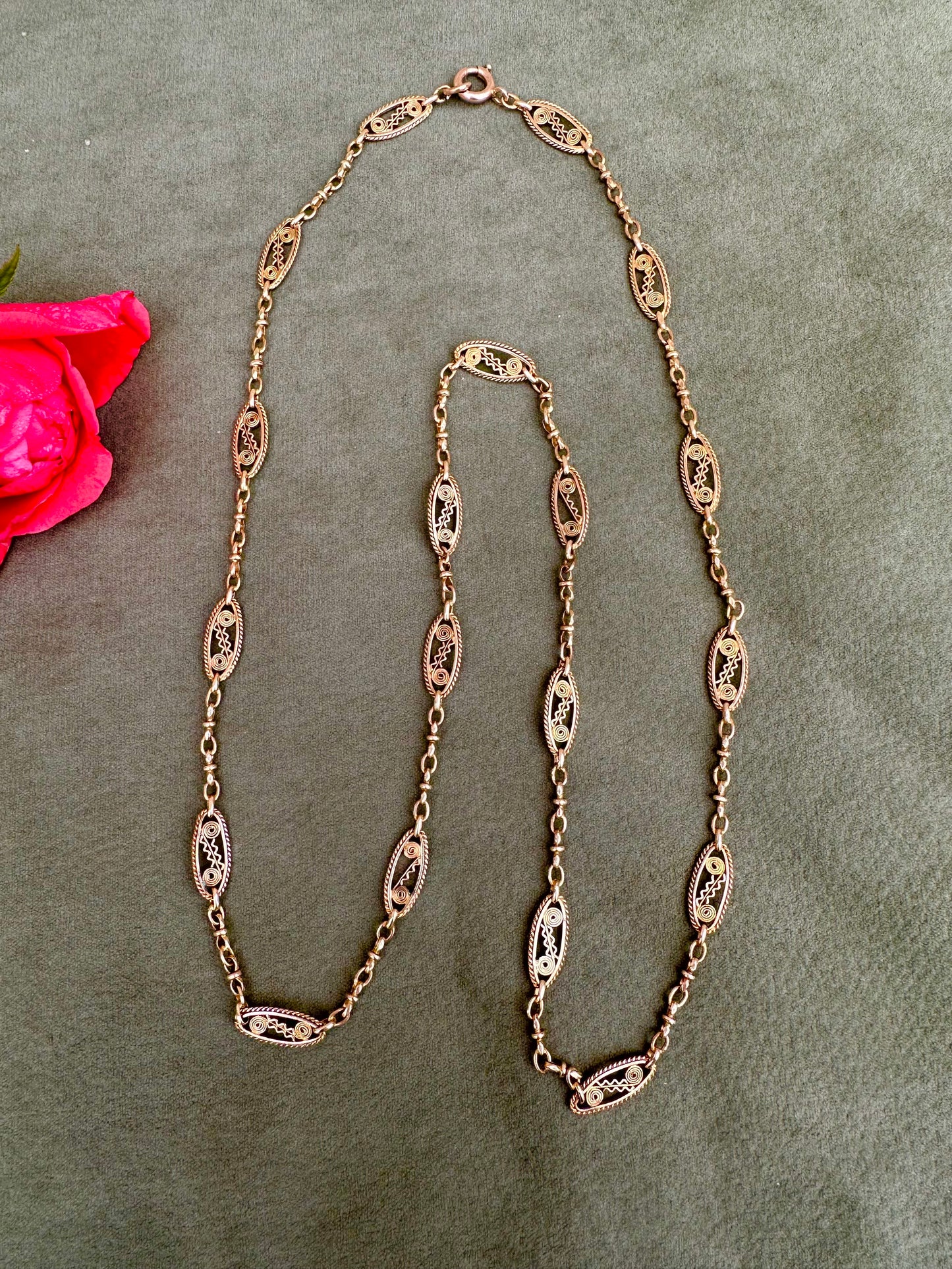 c1900 Filigree Gold-filled Chain Necklace