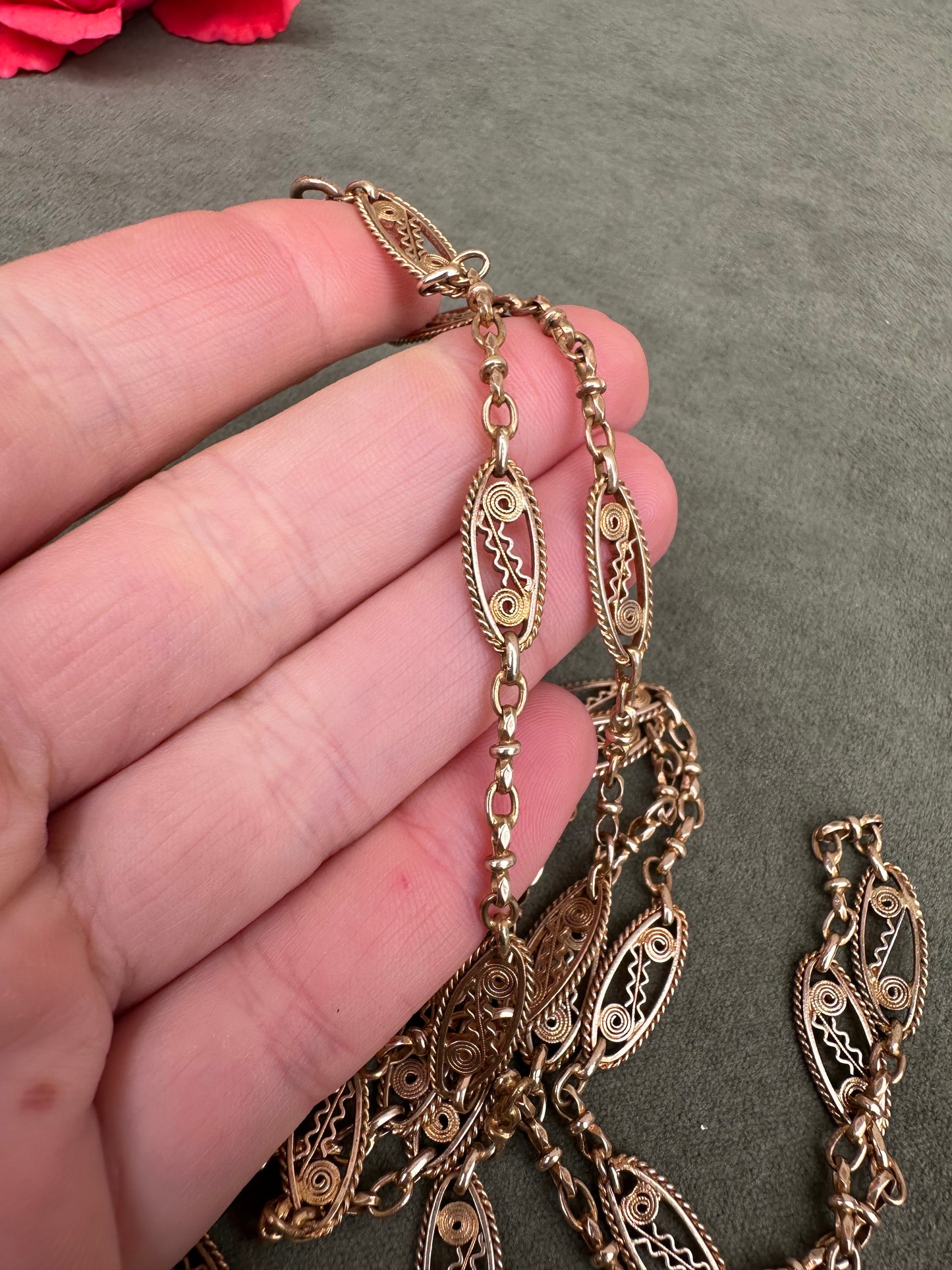 c1900 Filigree Gold-filled Chain Necklace