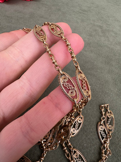 c1900 Filigree Gold-filled Chain Necklace