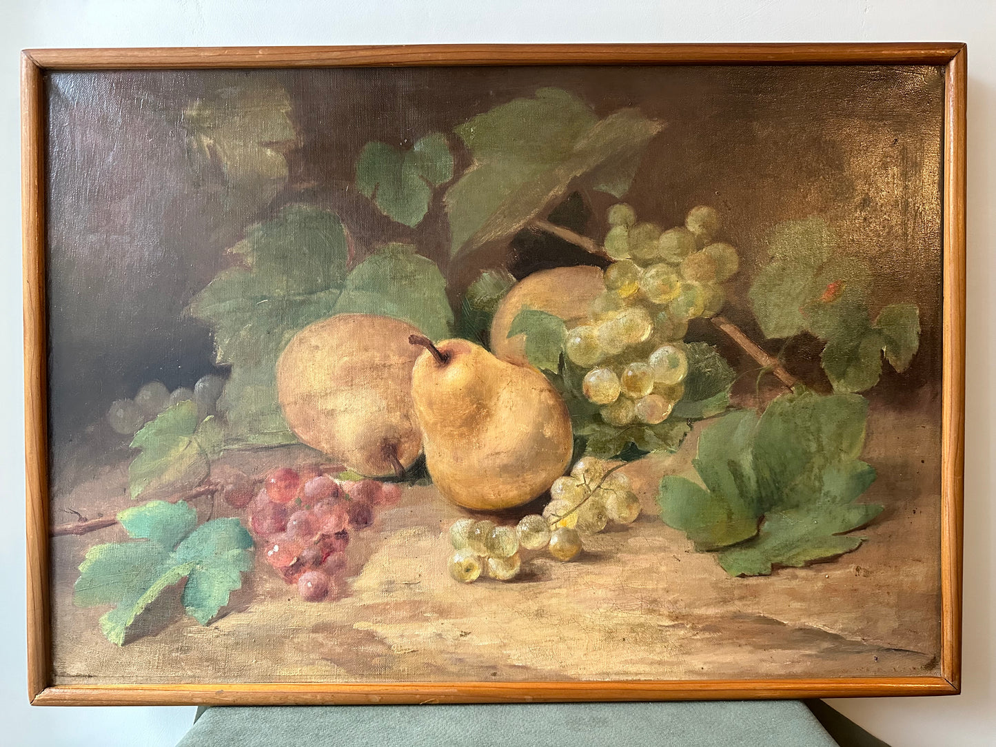 Pears and Grapes Still Life in E Henri Cauchois Style