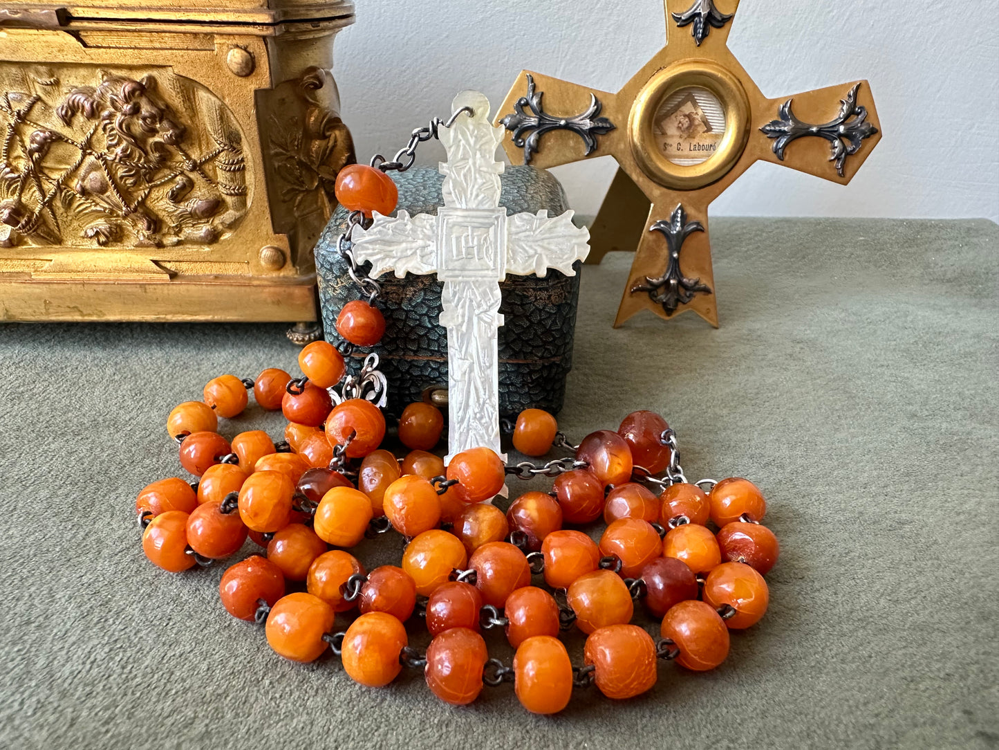 Baltic Amber Rosary and Mother of Pearl