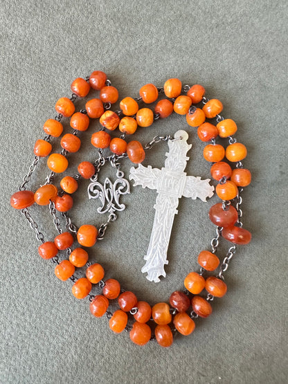 Baltic Amber Rosary and Mother of Pearl