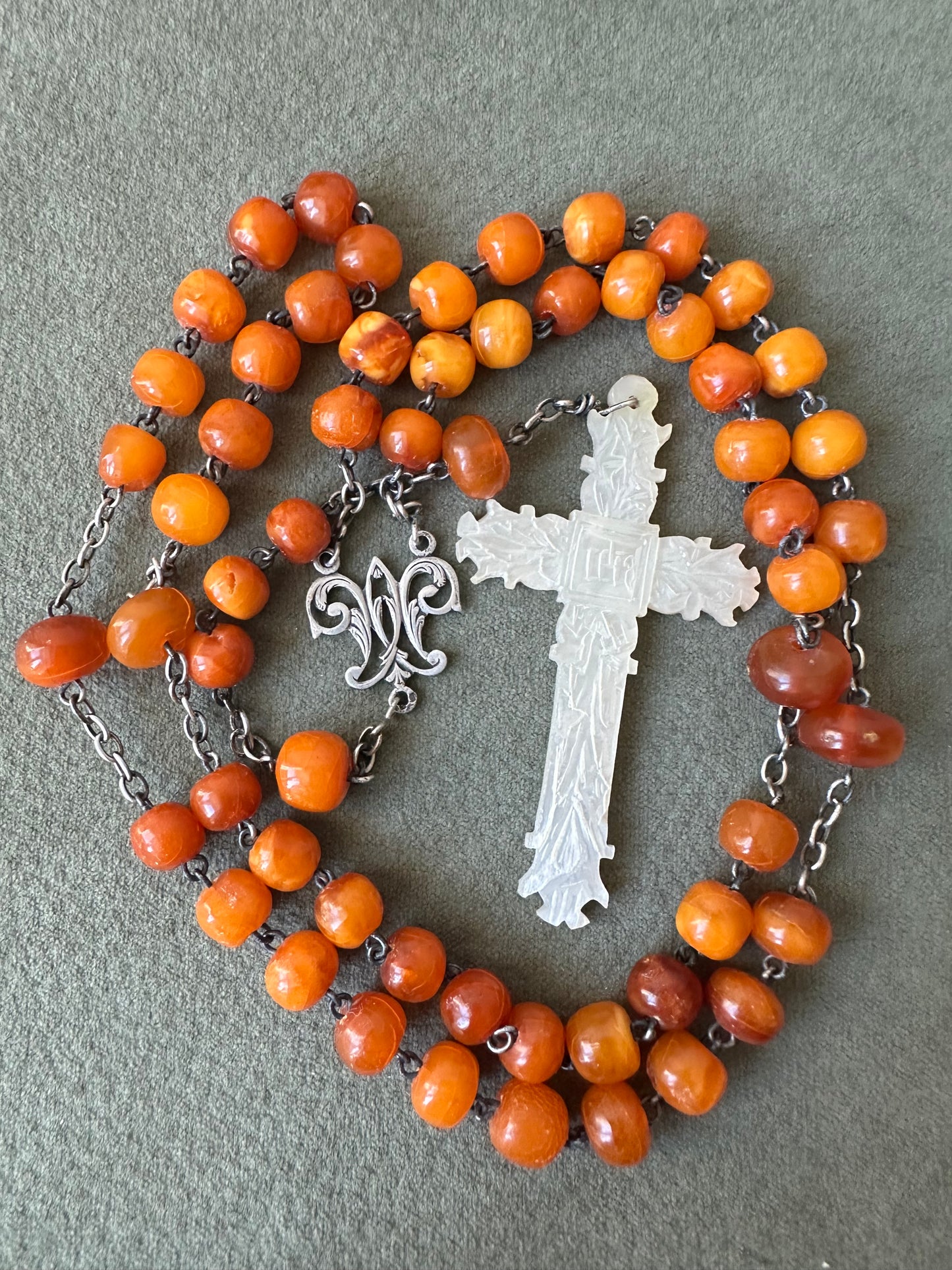 Baltic Amber Rosary and Mother of Pearl