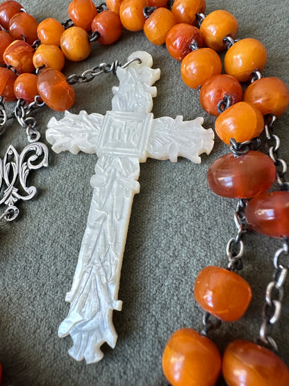 Baltic Amber Rosary and Mother of Pearl