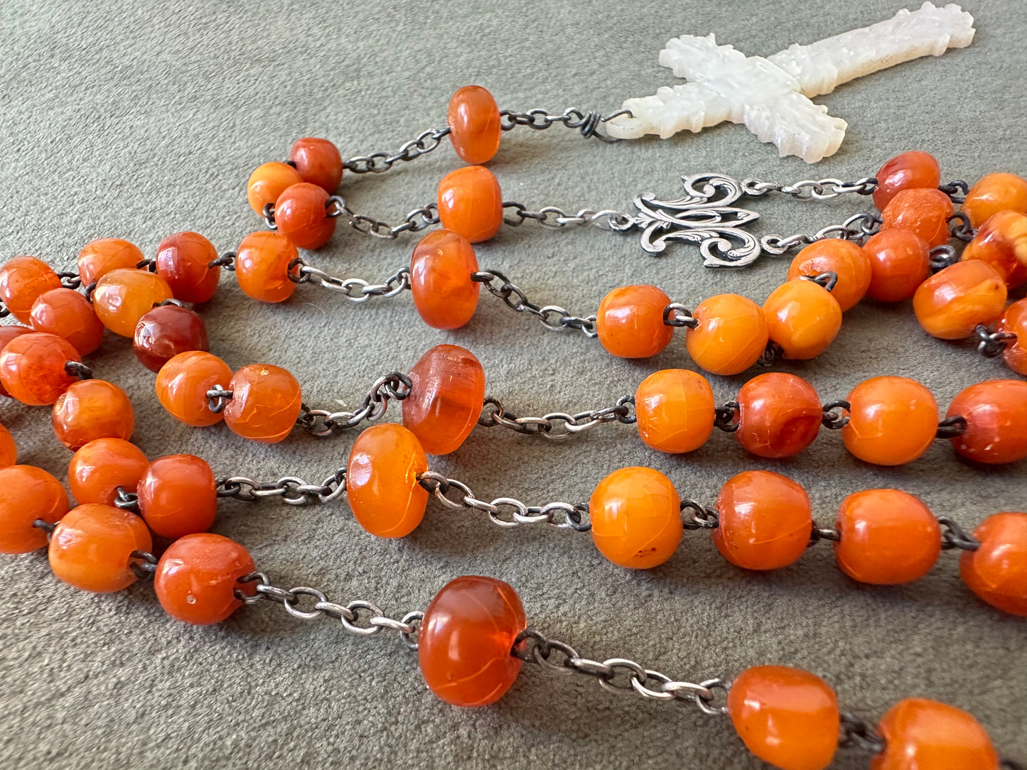 Baltic Amber Rosary and Mother of Pearl