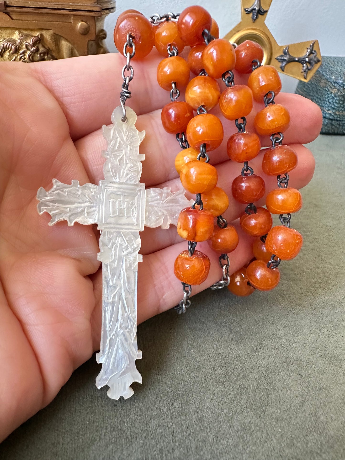 Baltic Amber Rosary and Mother of Pearl