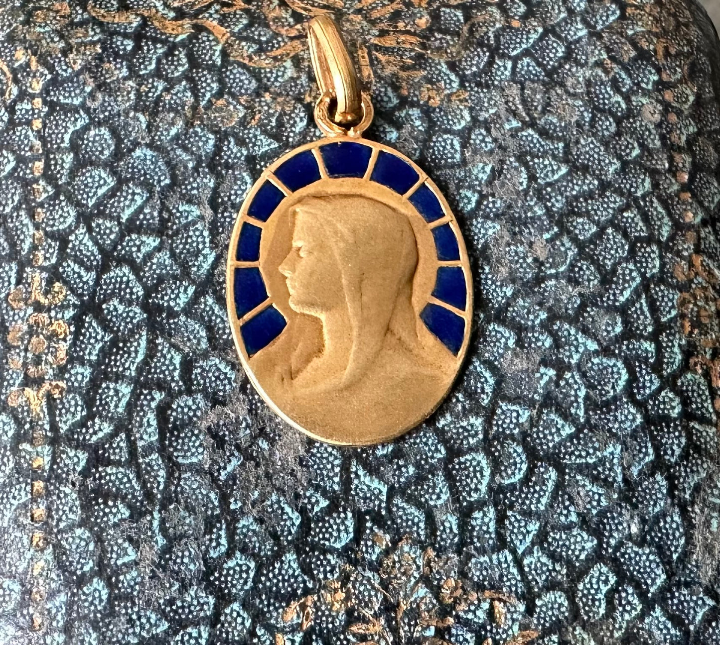 Blue Enamels and 18K Gold Pendant