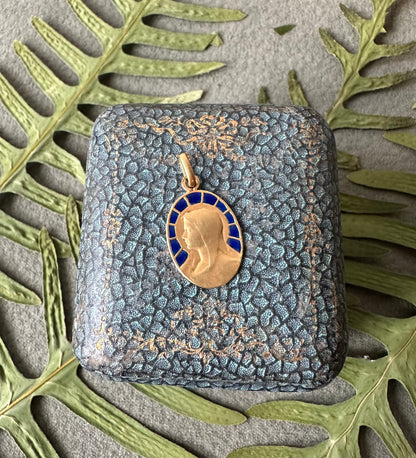 Blue Enamels and 18K Gold Pendant