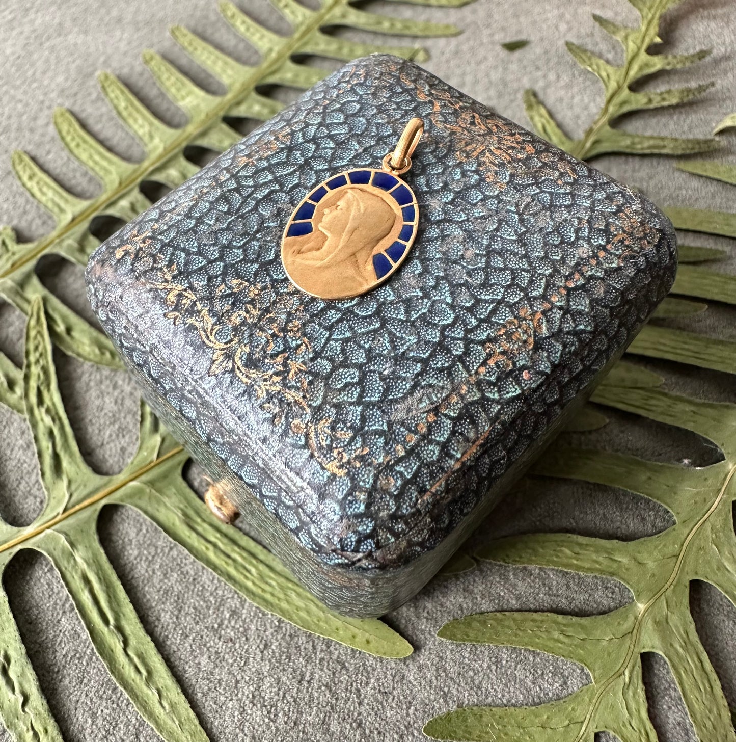 Blue Enamels and 18K Gold Pendant