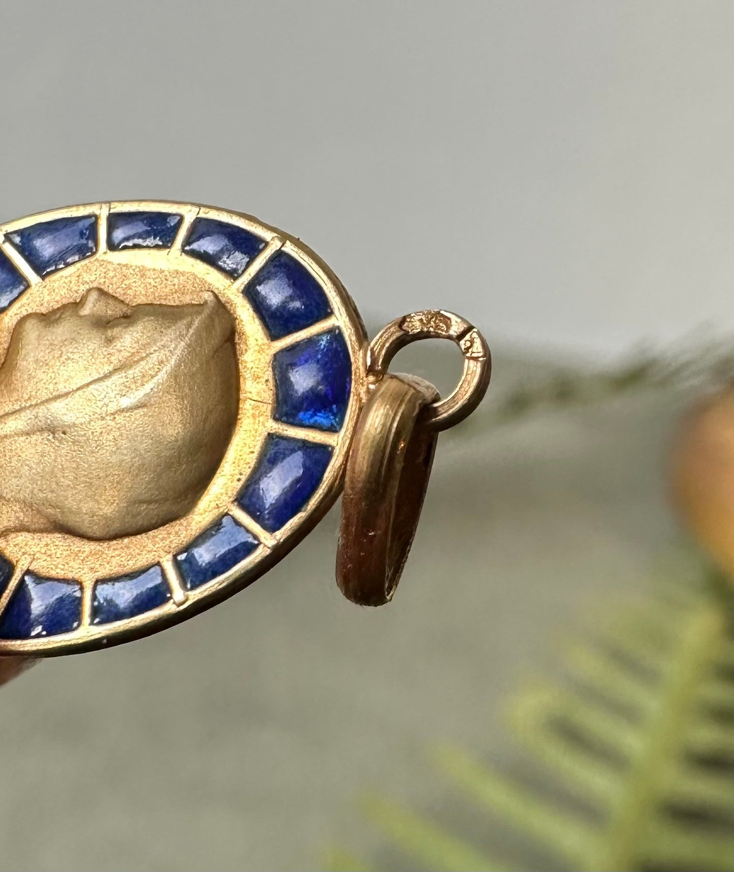 Blue Enamels and 18K Gold Pendant