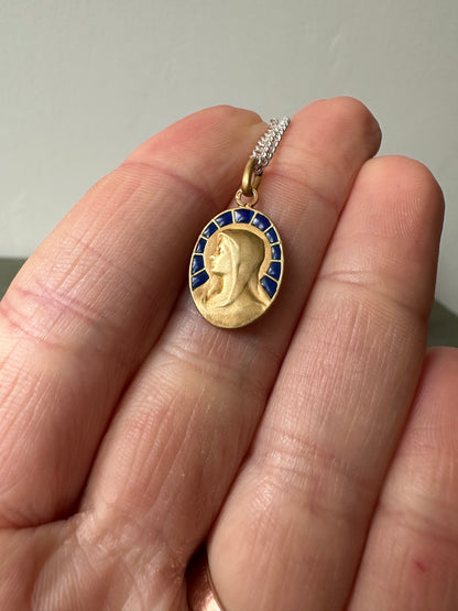 Blue Enamels and 18K Gold Pendant