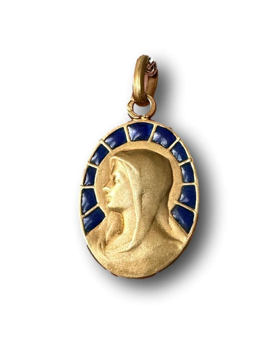 Blue Enamels and 18K Gold Pendant