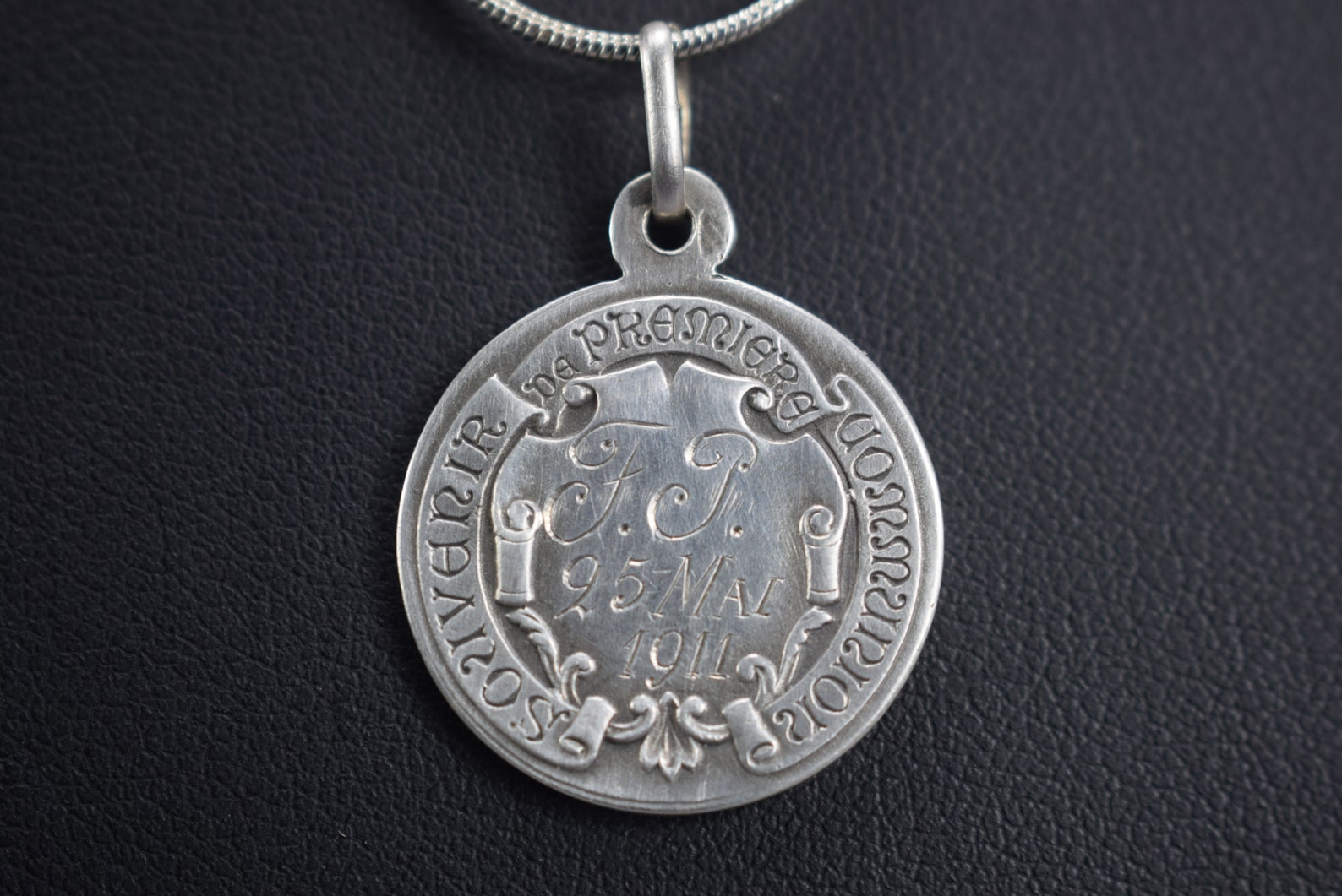 Art Nouveau Sterling Silver Communion Medallion Pendant