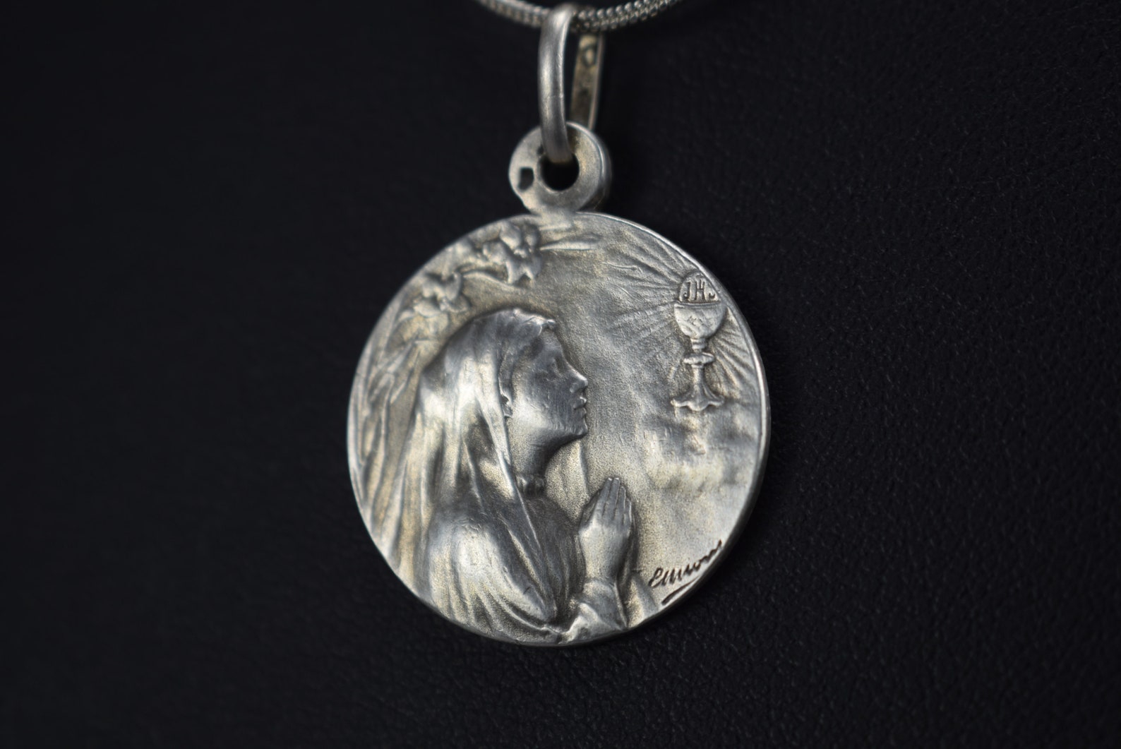 Art Nouveau Sterling Silver Communion Medallion Pendant