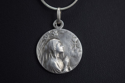 Art Nouveau Sterling Silver Communion Medallion Pendant