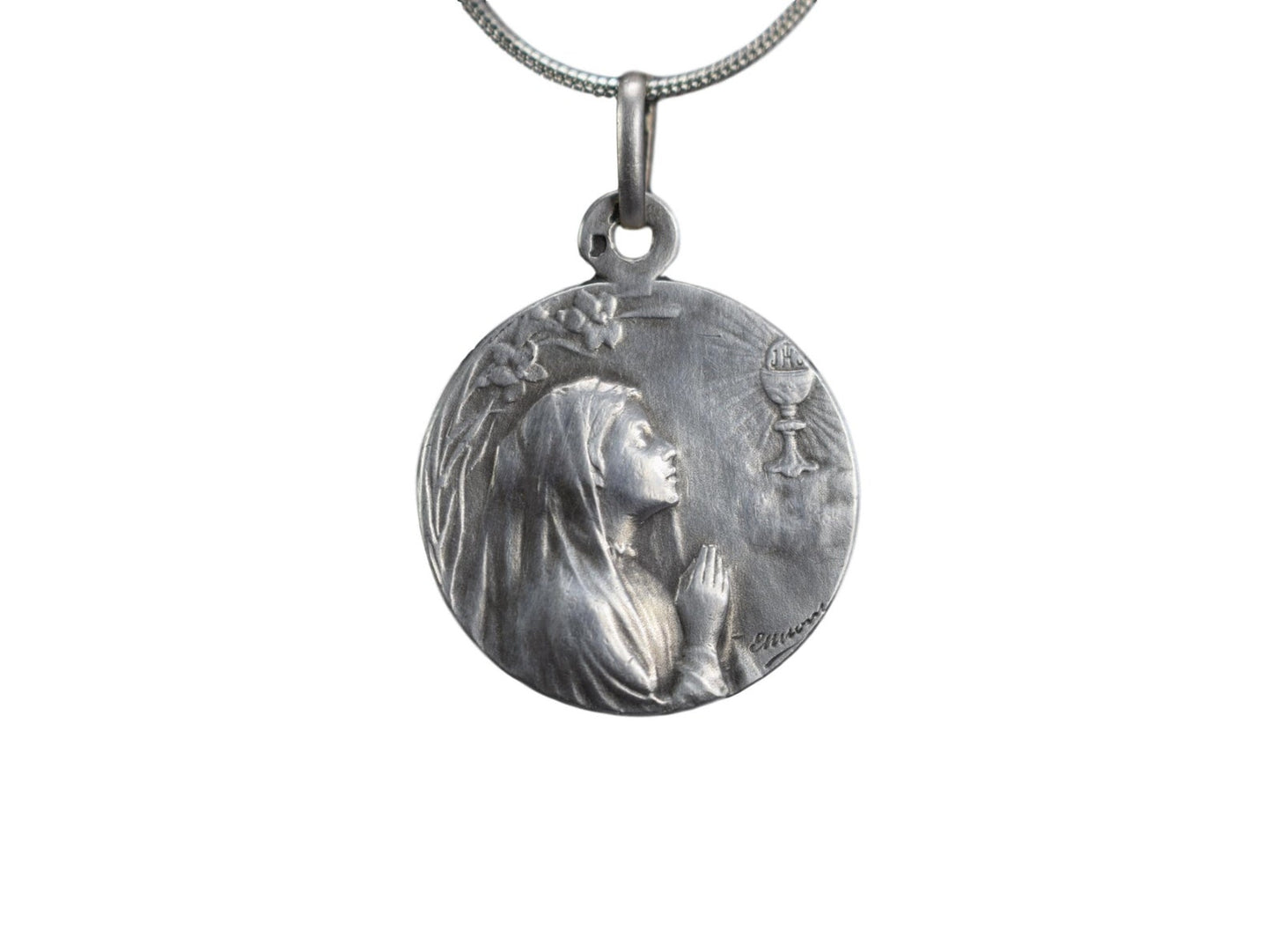 Pendentif médaillon de communion en argent sterling Art Nouveau