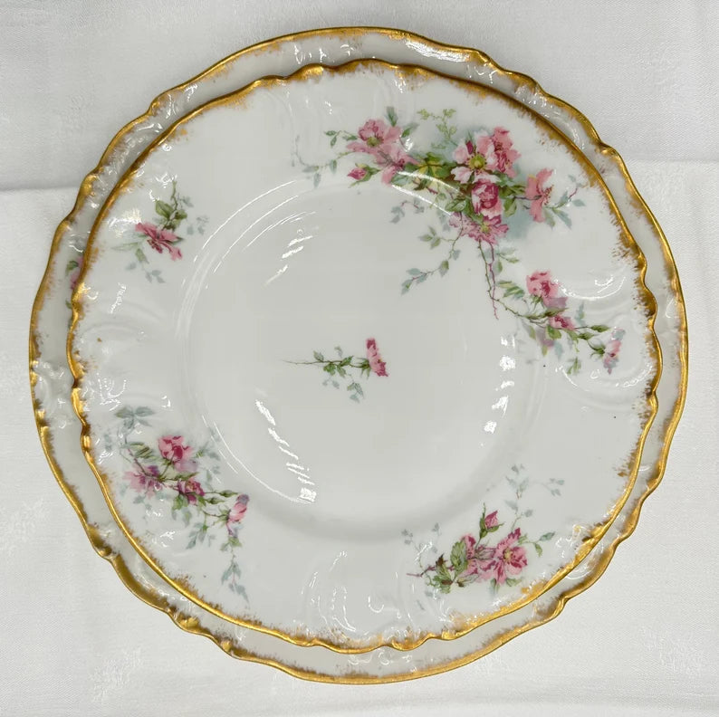 Coffret 6 assiettes plates en porcelaine de Limoges Roses Roses