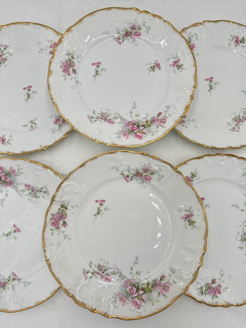 Coffret 6 assiettes plates en porcelaine de Limoges Roses Roses