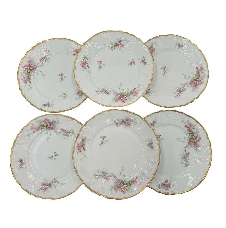 Coffret 6 assiettes plates en porcelaine de Limoges Roses Roses