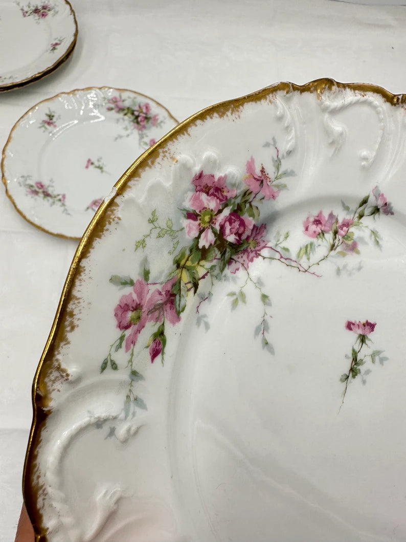 Coffret 6 assiettes plates en porcelaine de Limoges Roses Roses