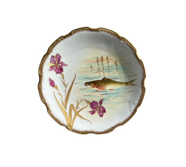 French Antique Limoges Porcelain Plate Fish