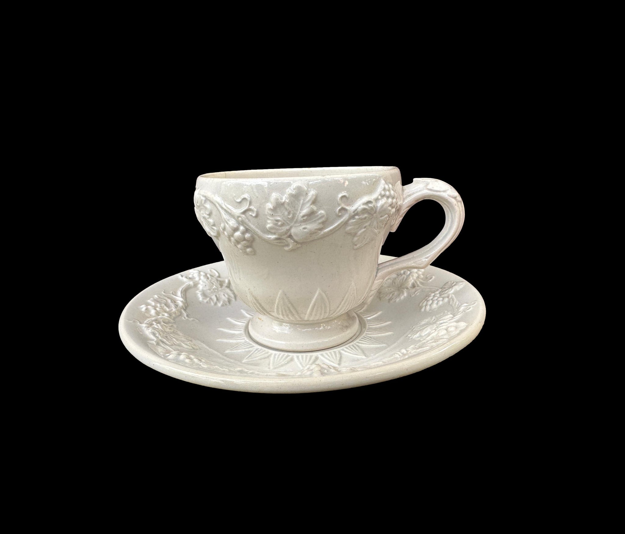 French Antique Cup and Saucer Longwy 19th 2