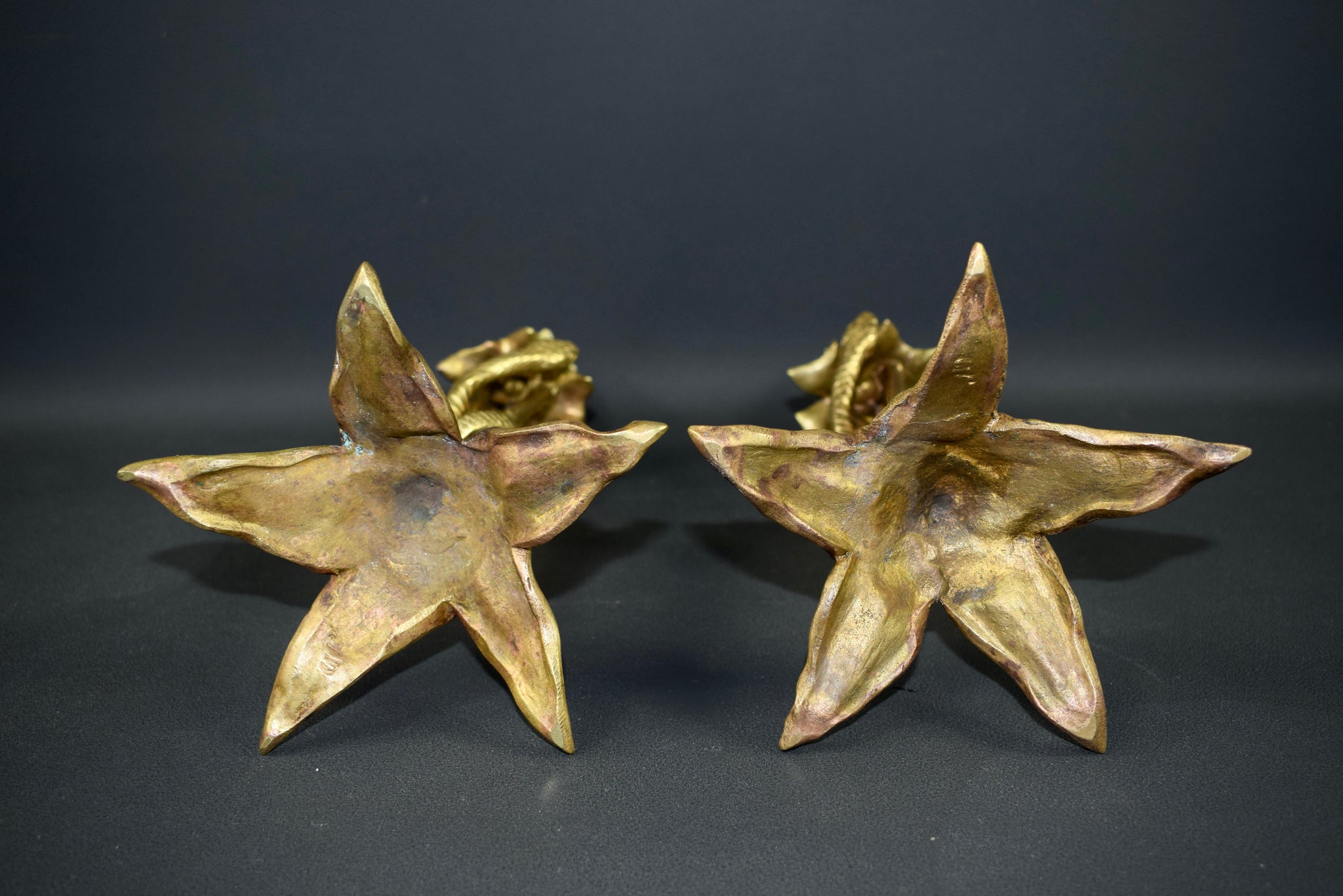 Pair of Art Nouveau Bronze Candlesticks Snack