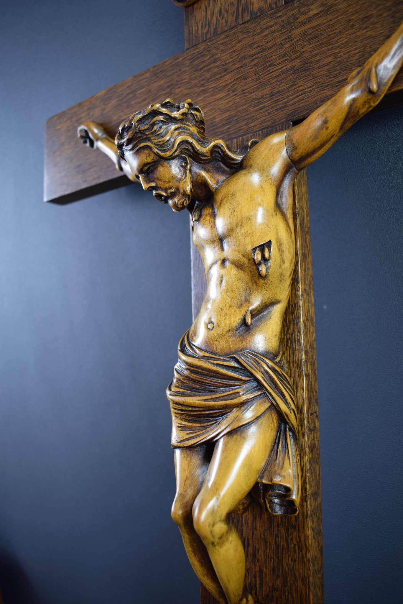 28" Carved Wood Wall Crucifix Cross