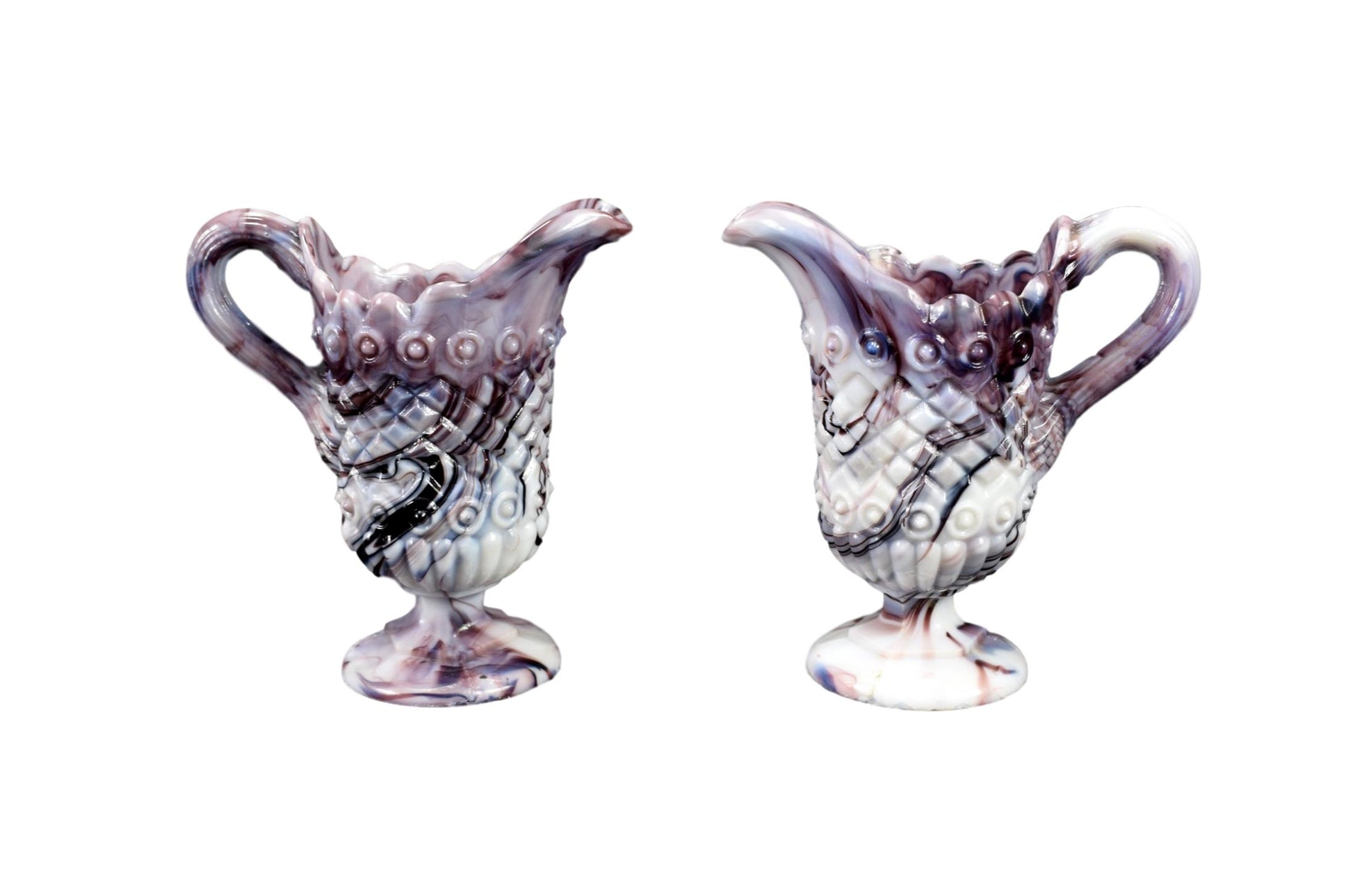 Marbled Purple Opaline Pitchers Cruets - Charmantiques
