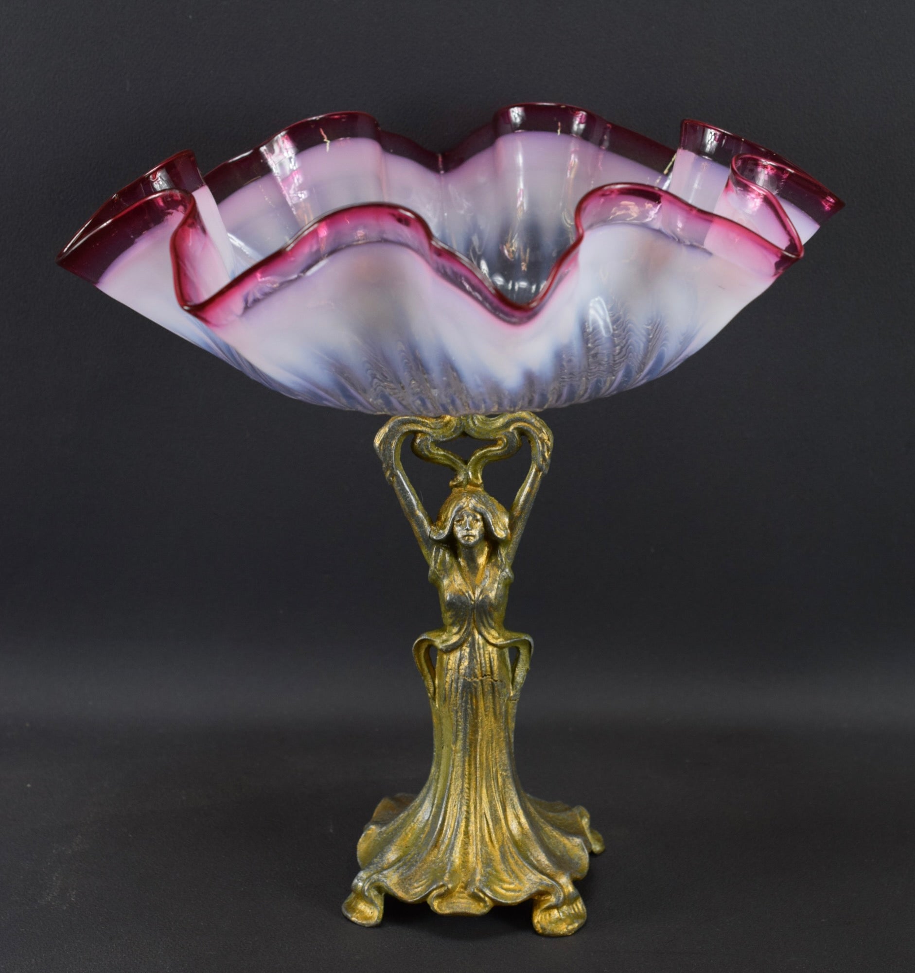 Vintage Art Nouveau Figural Woman Comport Glass Bowl